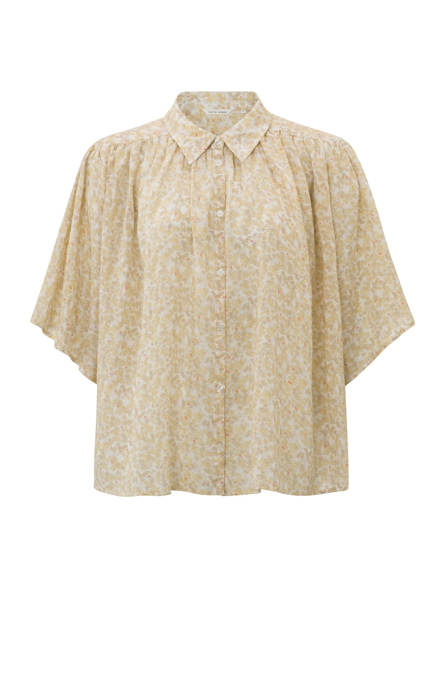 Oversized blouse with mid-length pleated and floral print - Type: product