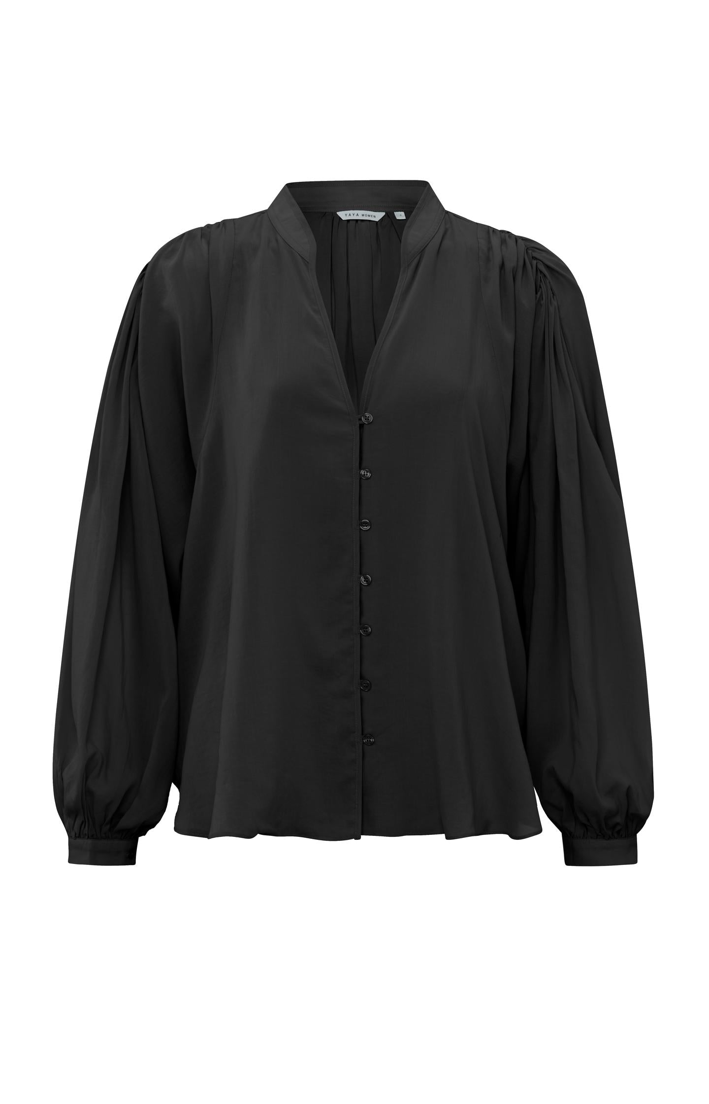 Oversized blouse with V-neck, big balloon sleeves and button - Type: product