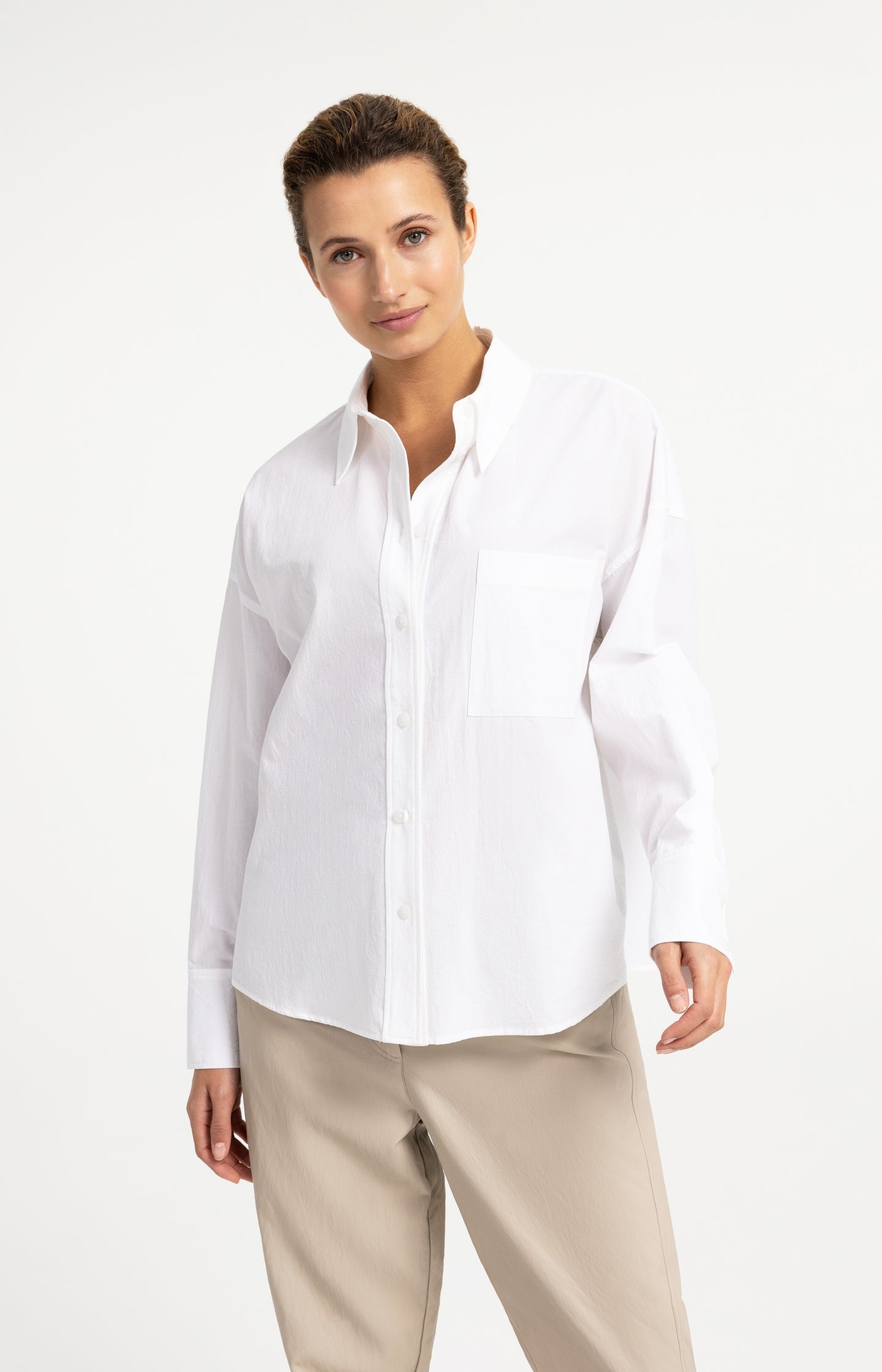 Oversized cotton blouse with chest pocket