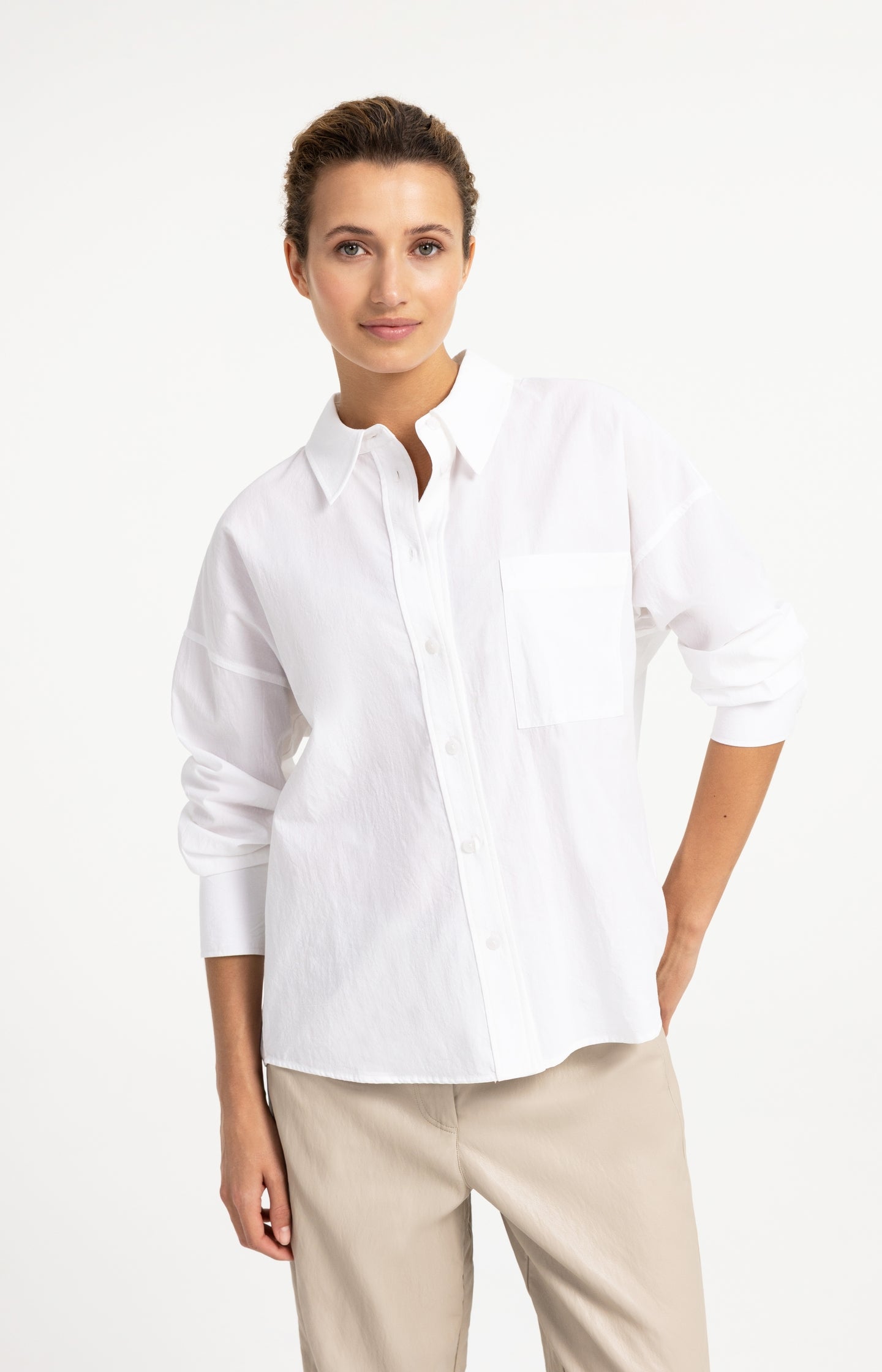 Oversized cotton blouse with chest pocket