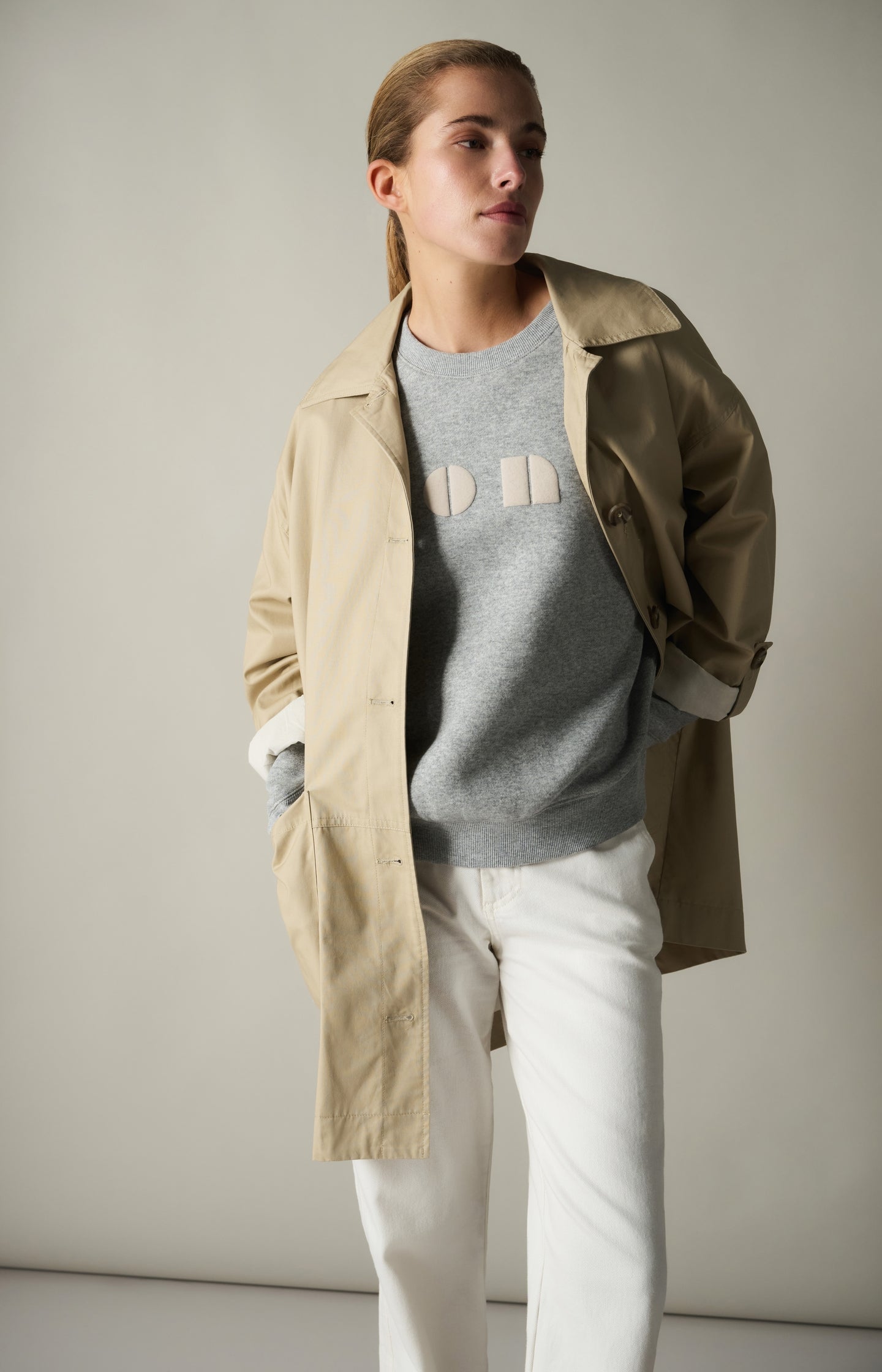 Oversized cotton jacket with buttons and patch pockets