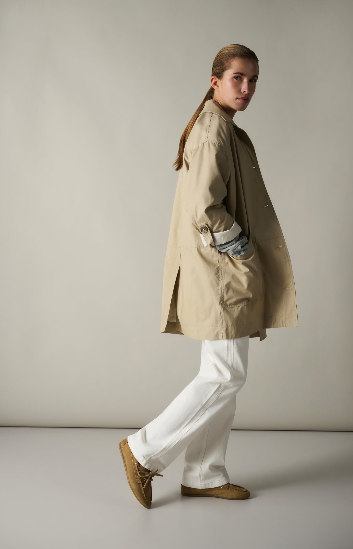 Oversized cotton jacket with buttons and patch pockets