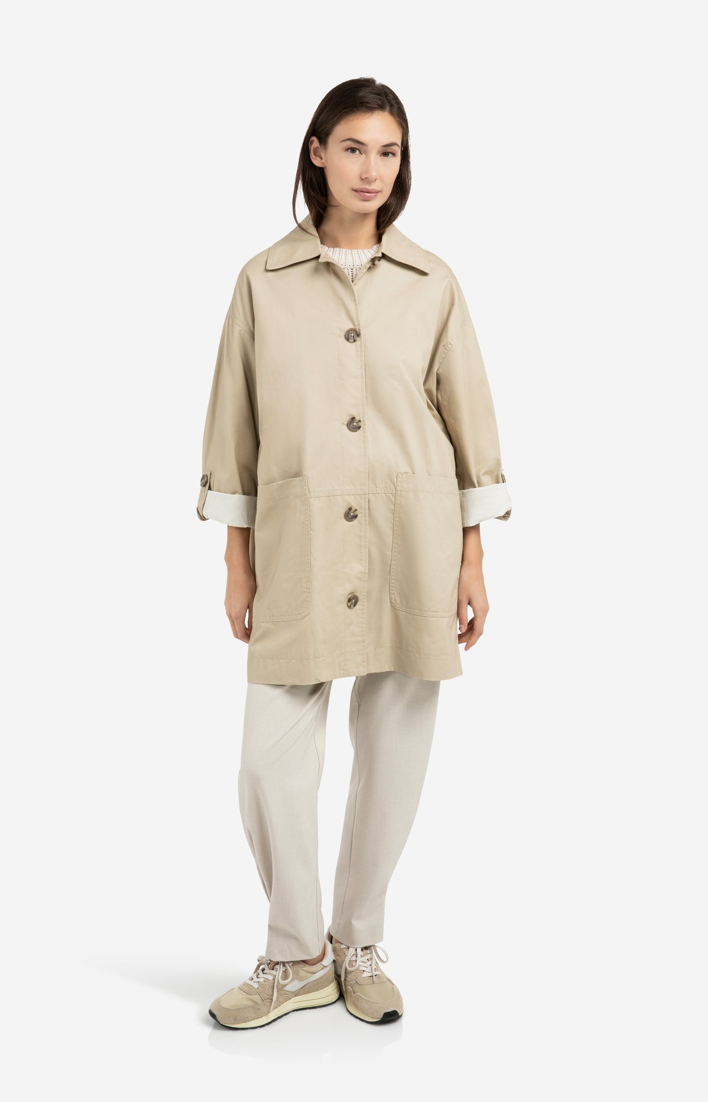Oversized cotton jacket with buttons and patch pockets