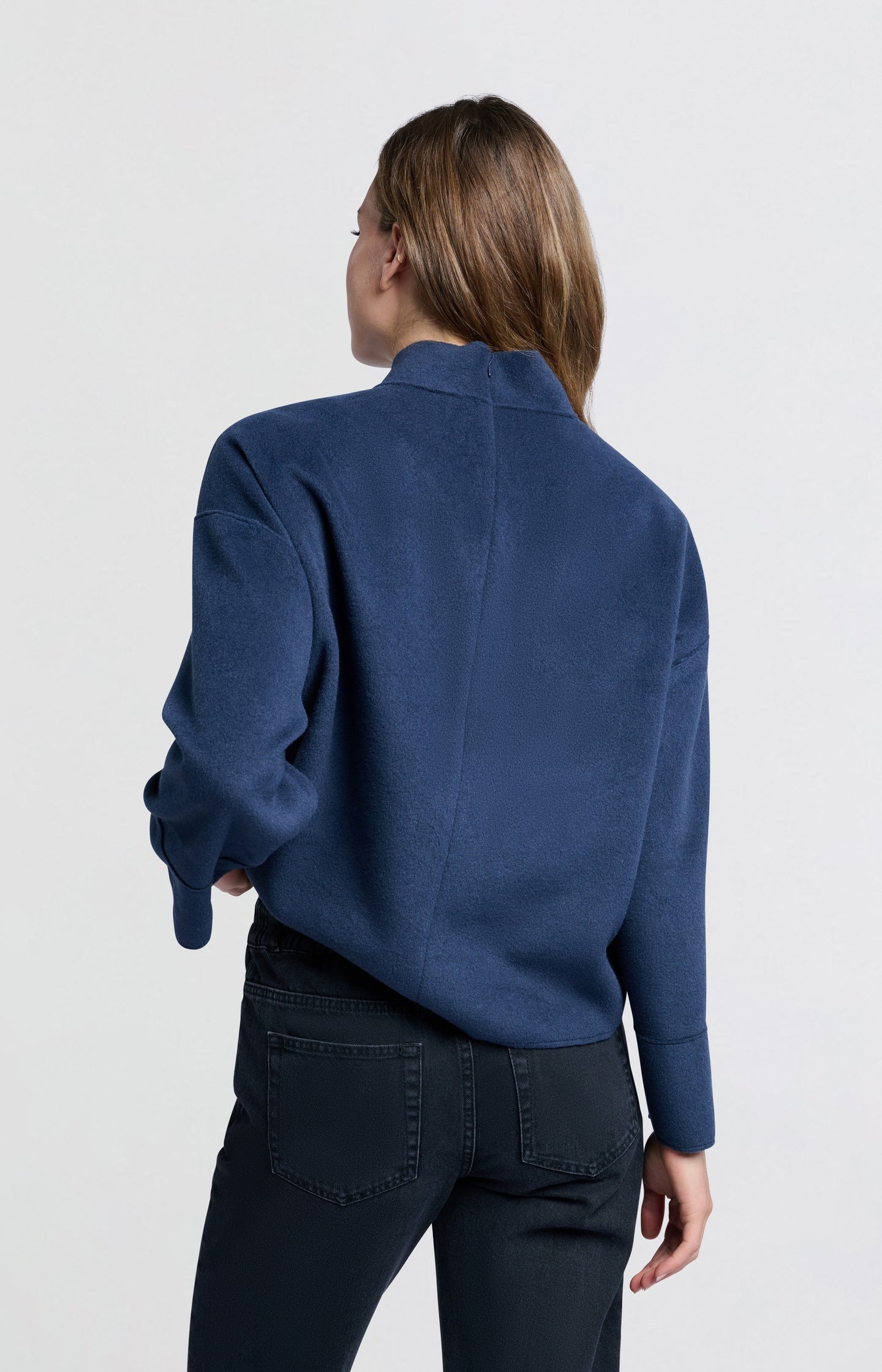 Oversized dark blue sweatshirt with high neck