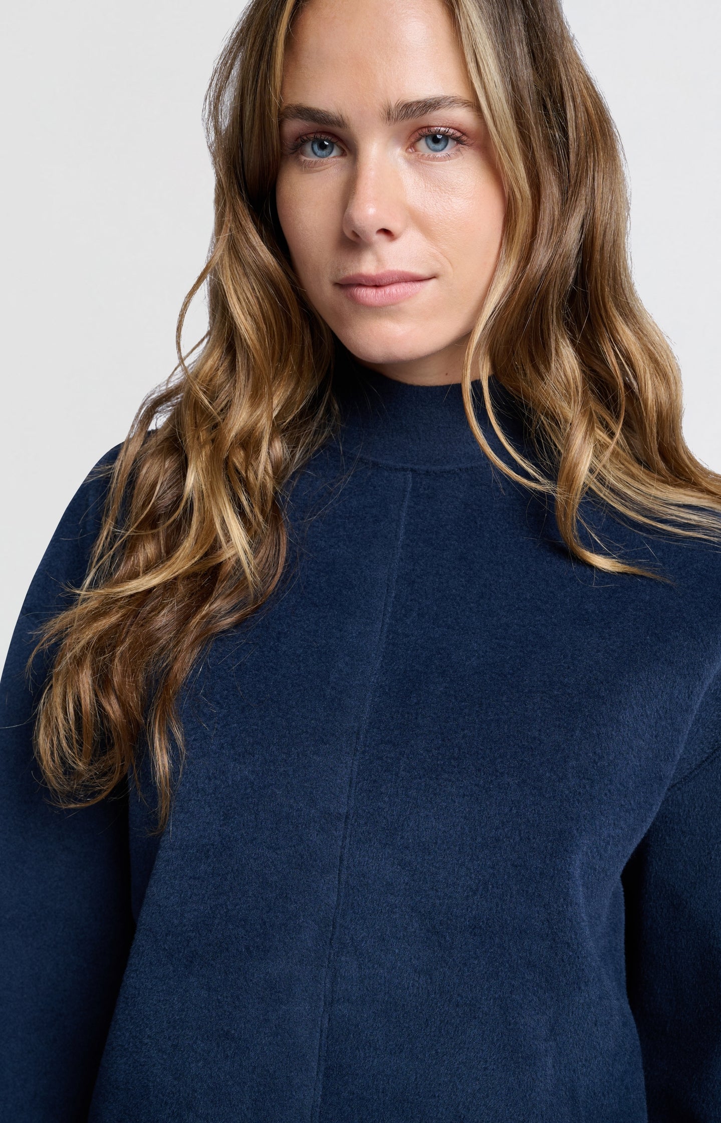 Oversized dark blue sweatshirt with high neck