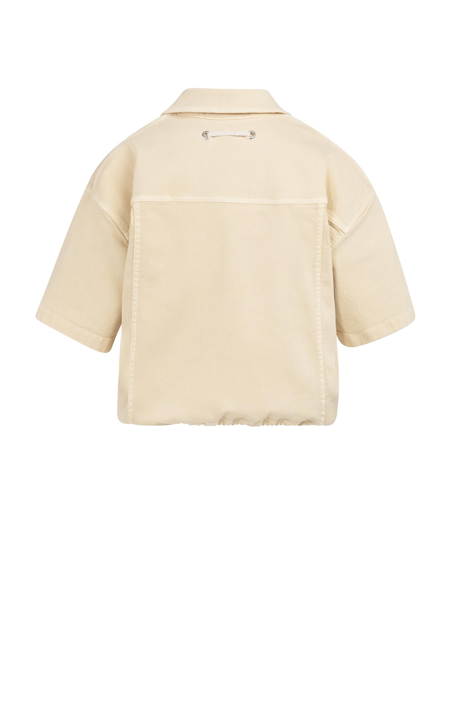 Oversized denim worker jacket with short sleeves