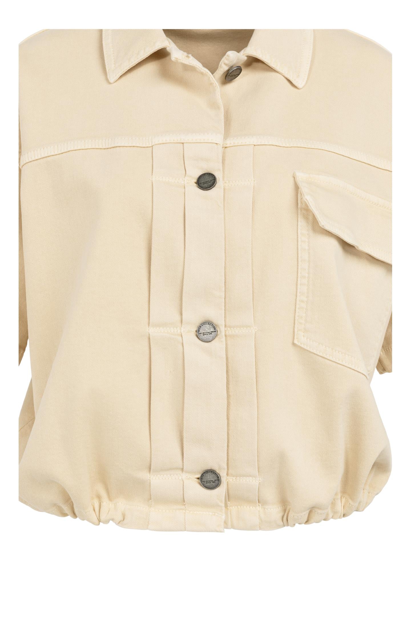 Oversized denim worker jacket with short sleeves