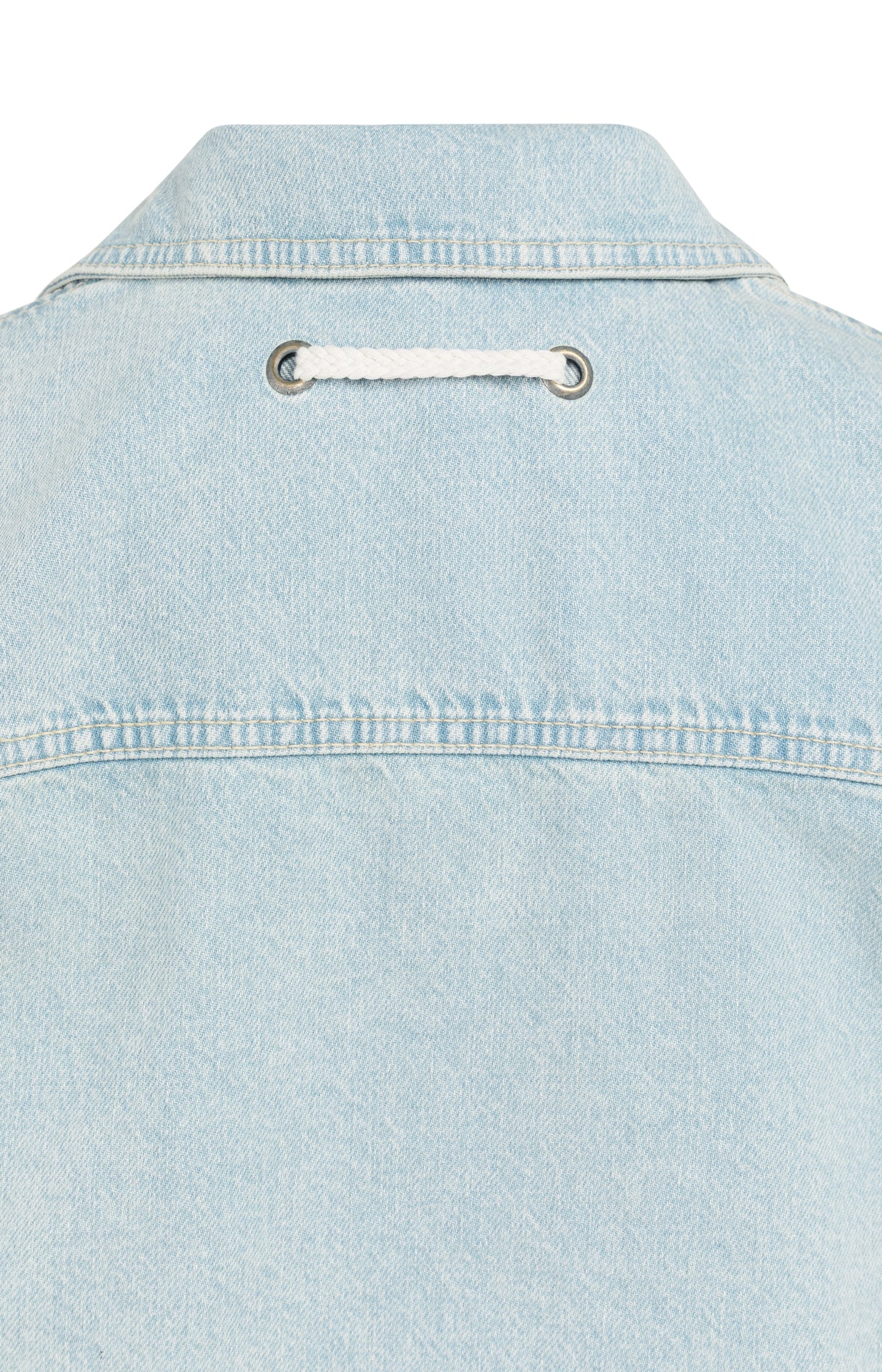 Oversized denim worker jacket with short sleeves