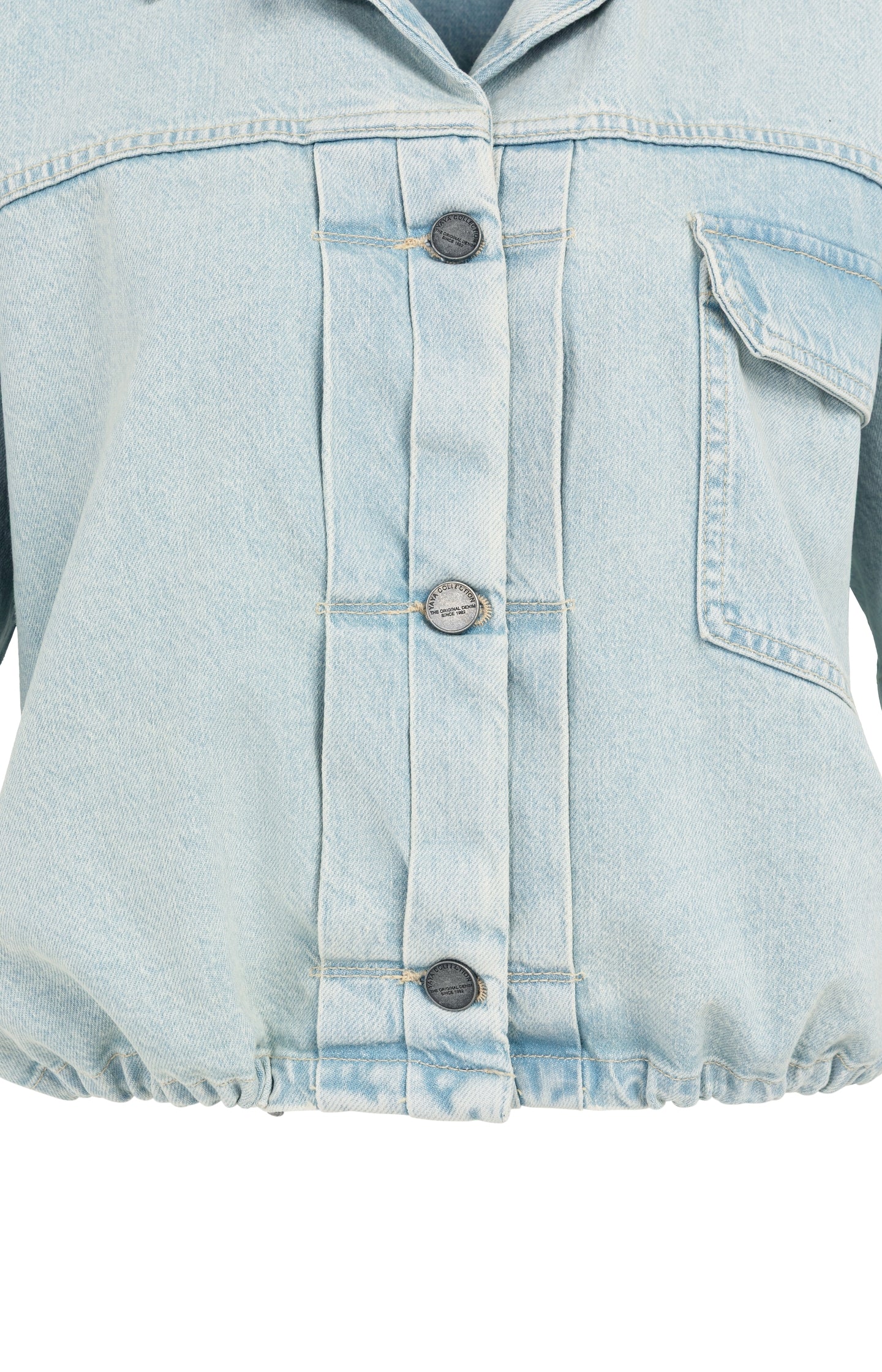 Oversized denim worker jacket with short sleeves
