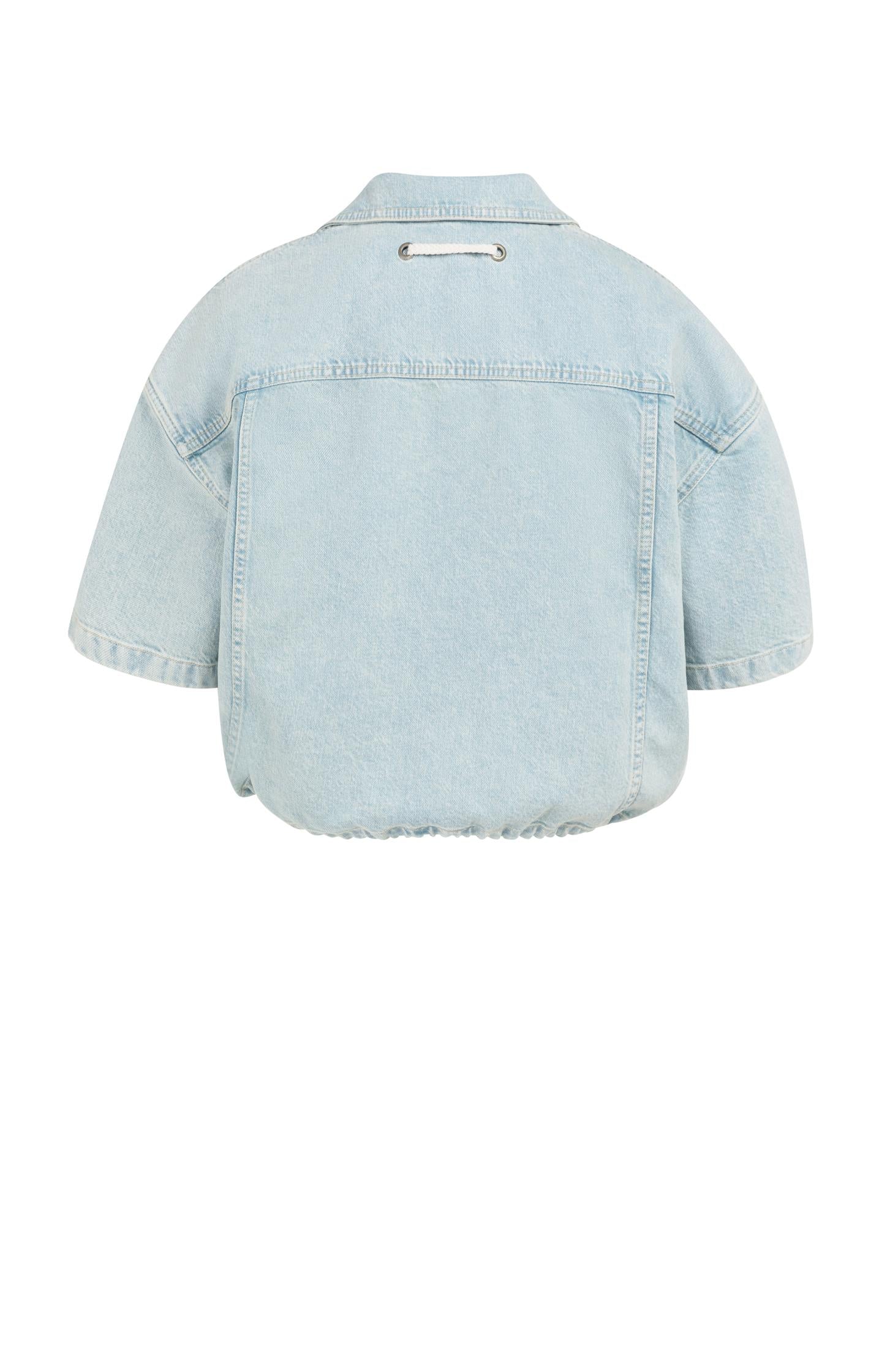 Oversized denim worker jacket with short sleeves