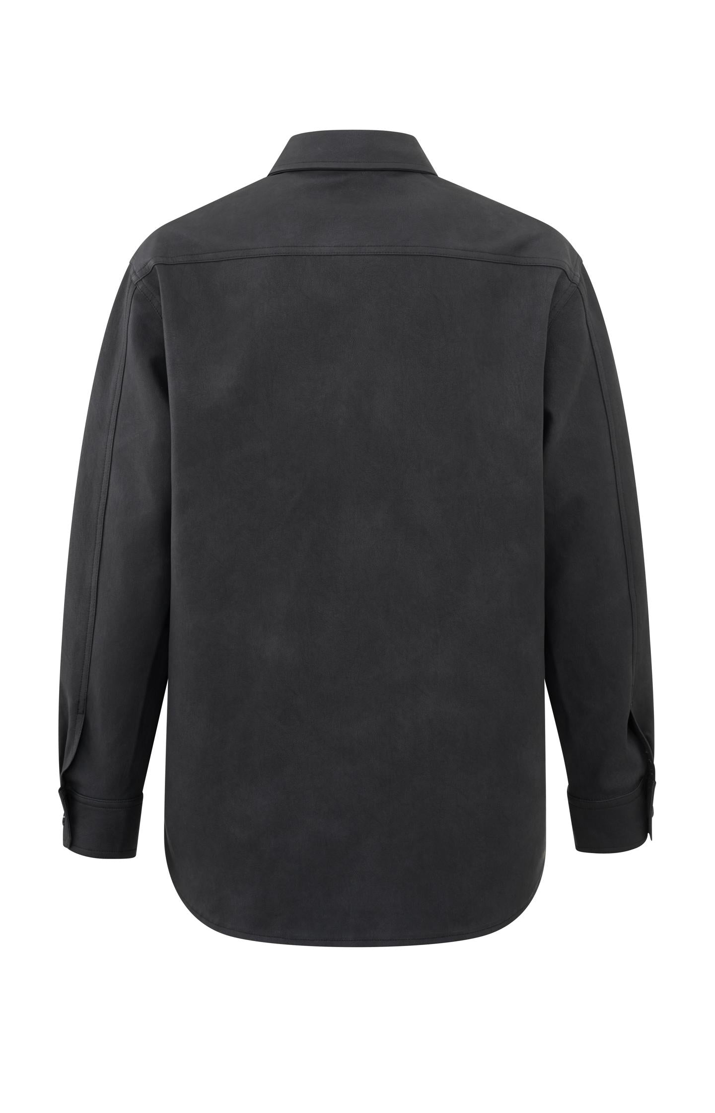 Oversized faux leather blouse with collar and long sleeves