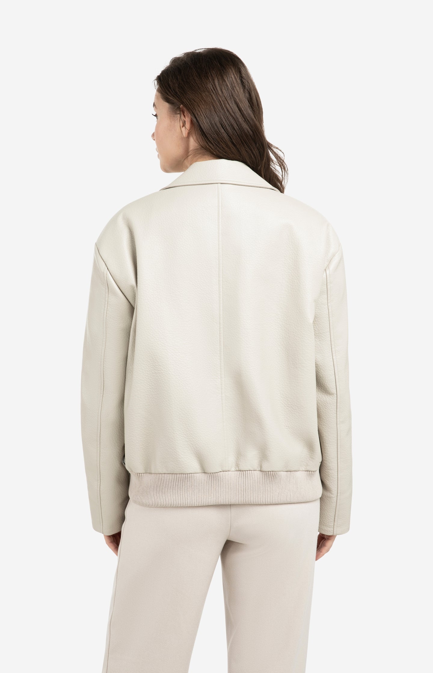 Oversized faux leather jacket with classic collar