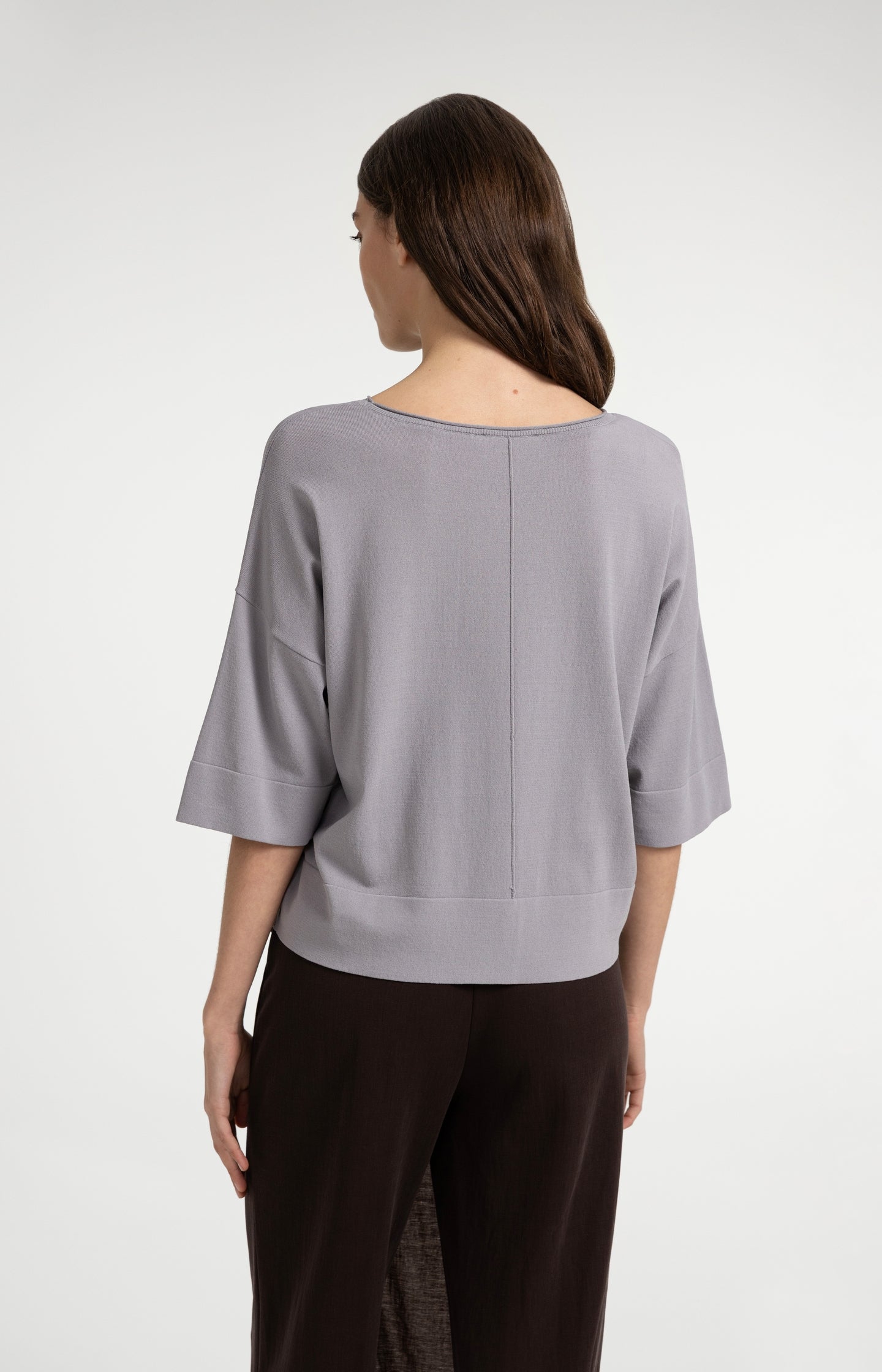 Oversized fine-knit T-shirt with boat neckline