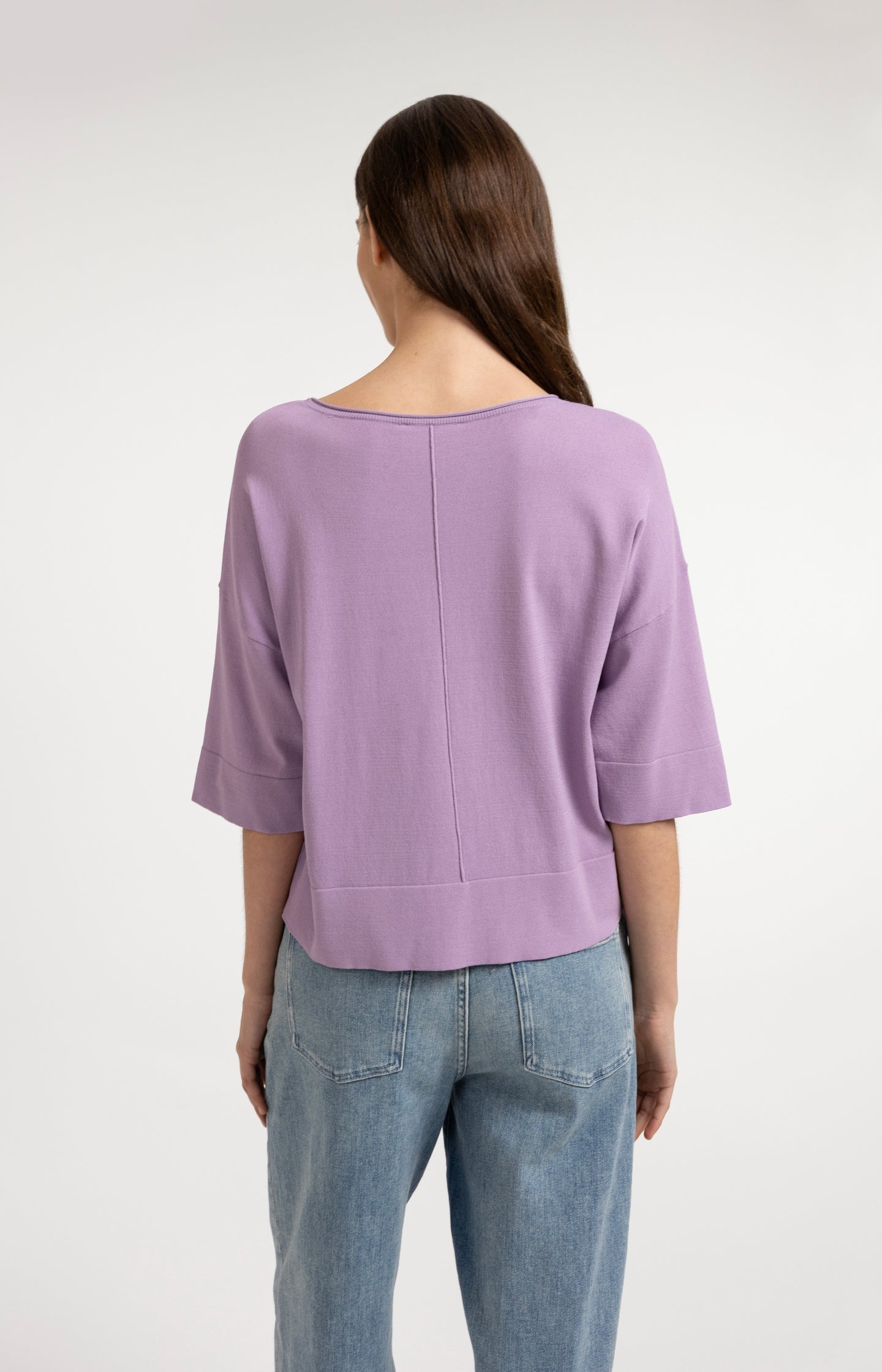 Oversized fine-knit T-shirt with boat neckline