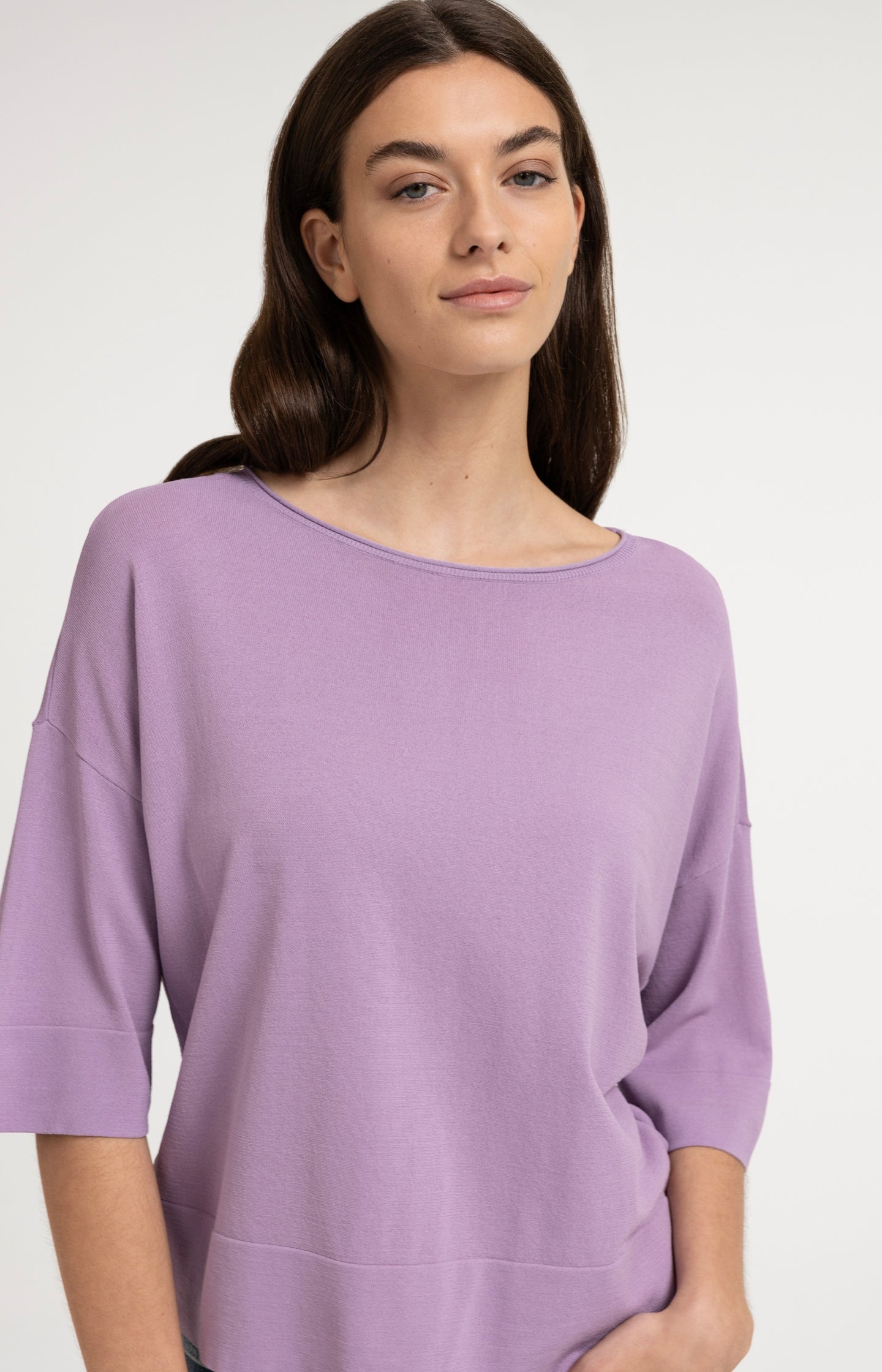 Oversized fine-knit T-shirt with boat neckline