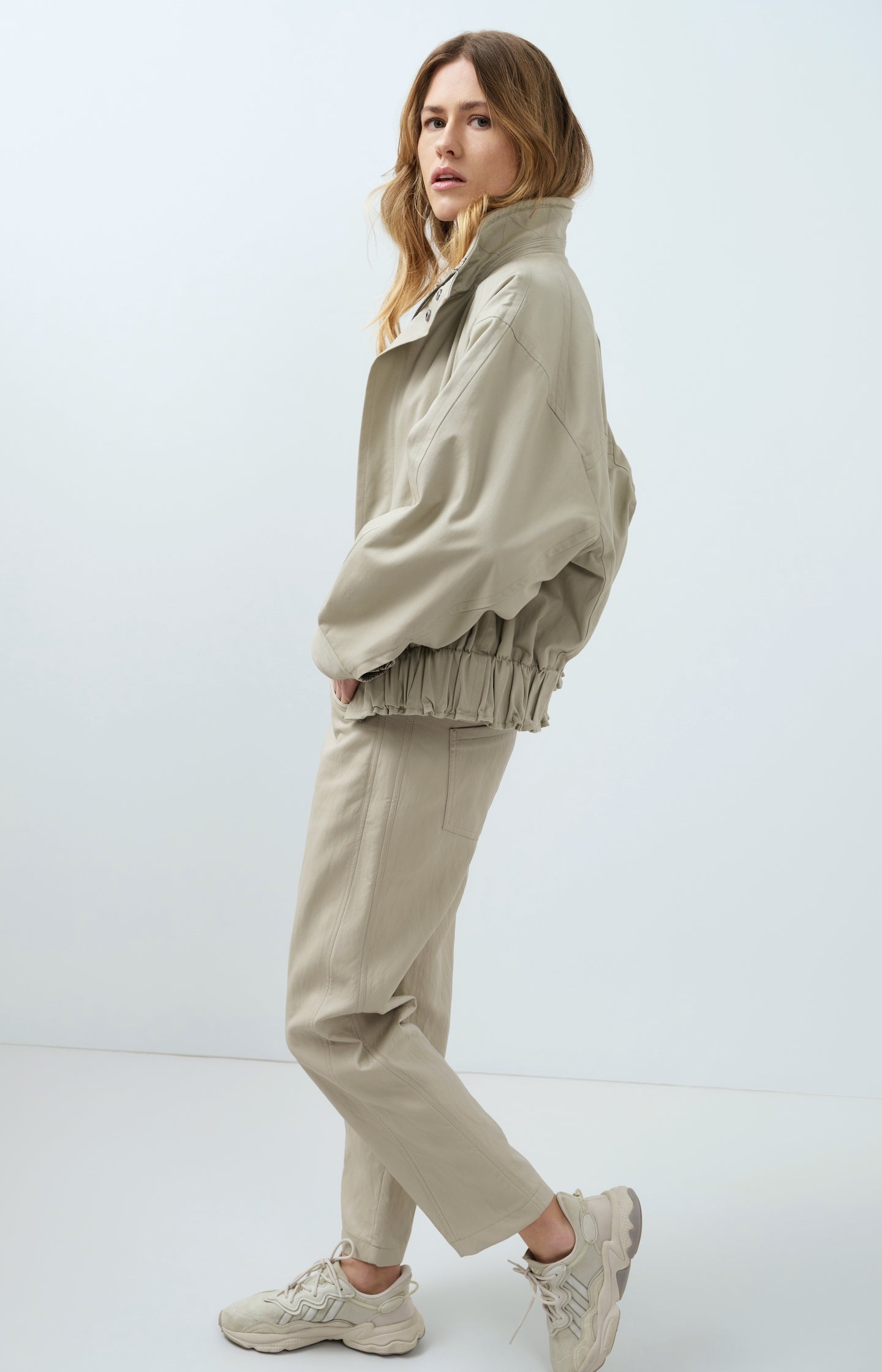 Oversized jacket with stand collar
