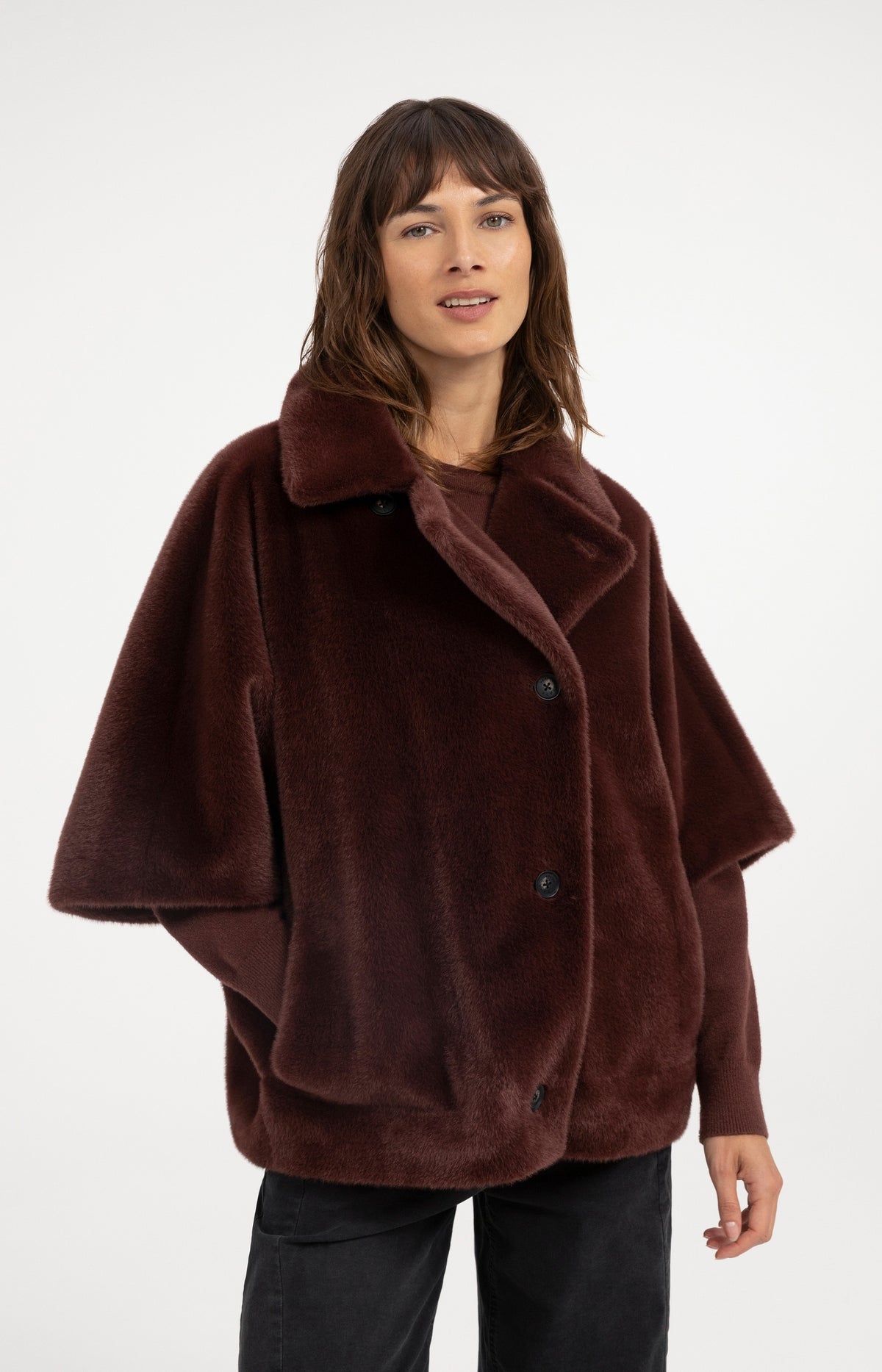 Oversized reversible faux fur jacket - Bitter Chocolate Red