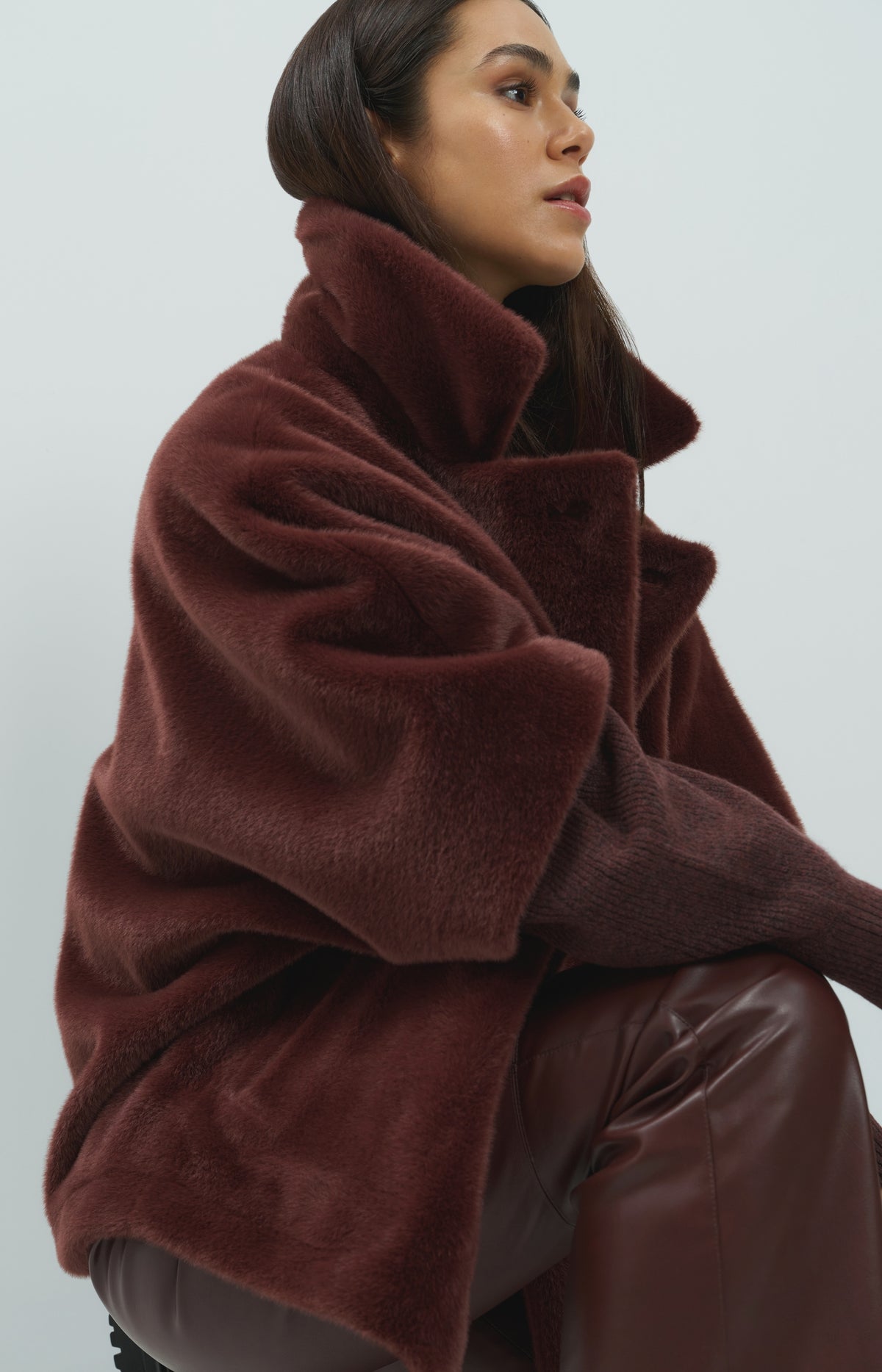 Oversized reversible faux fur jacket - Red