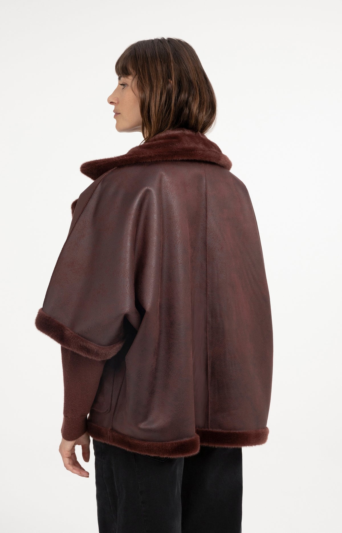 Oversized reversible faux fur jacket - Red