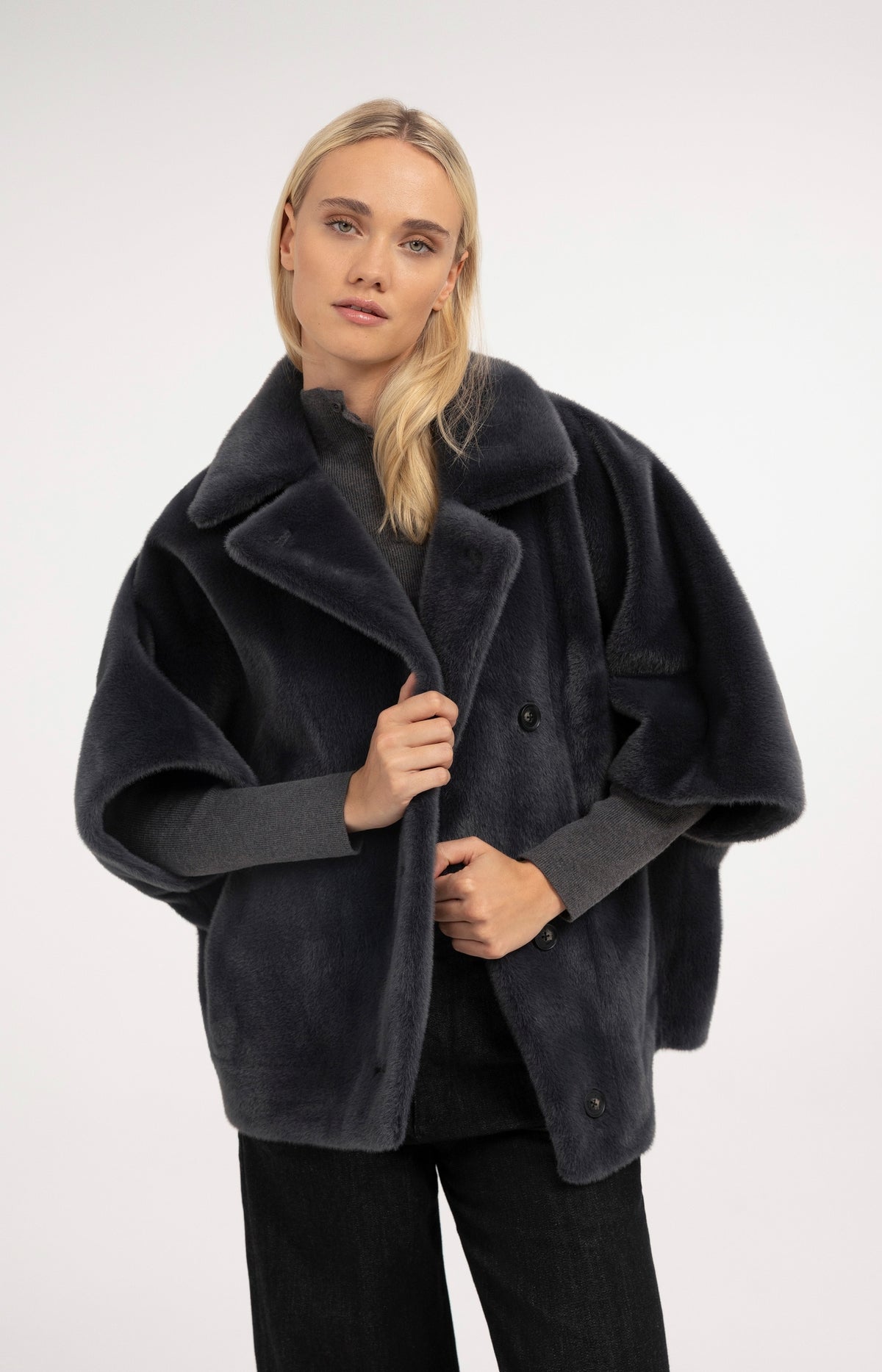 Oversized reversible faux fur jacket - Dark Anthracite