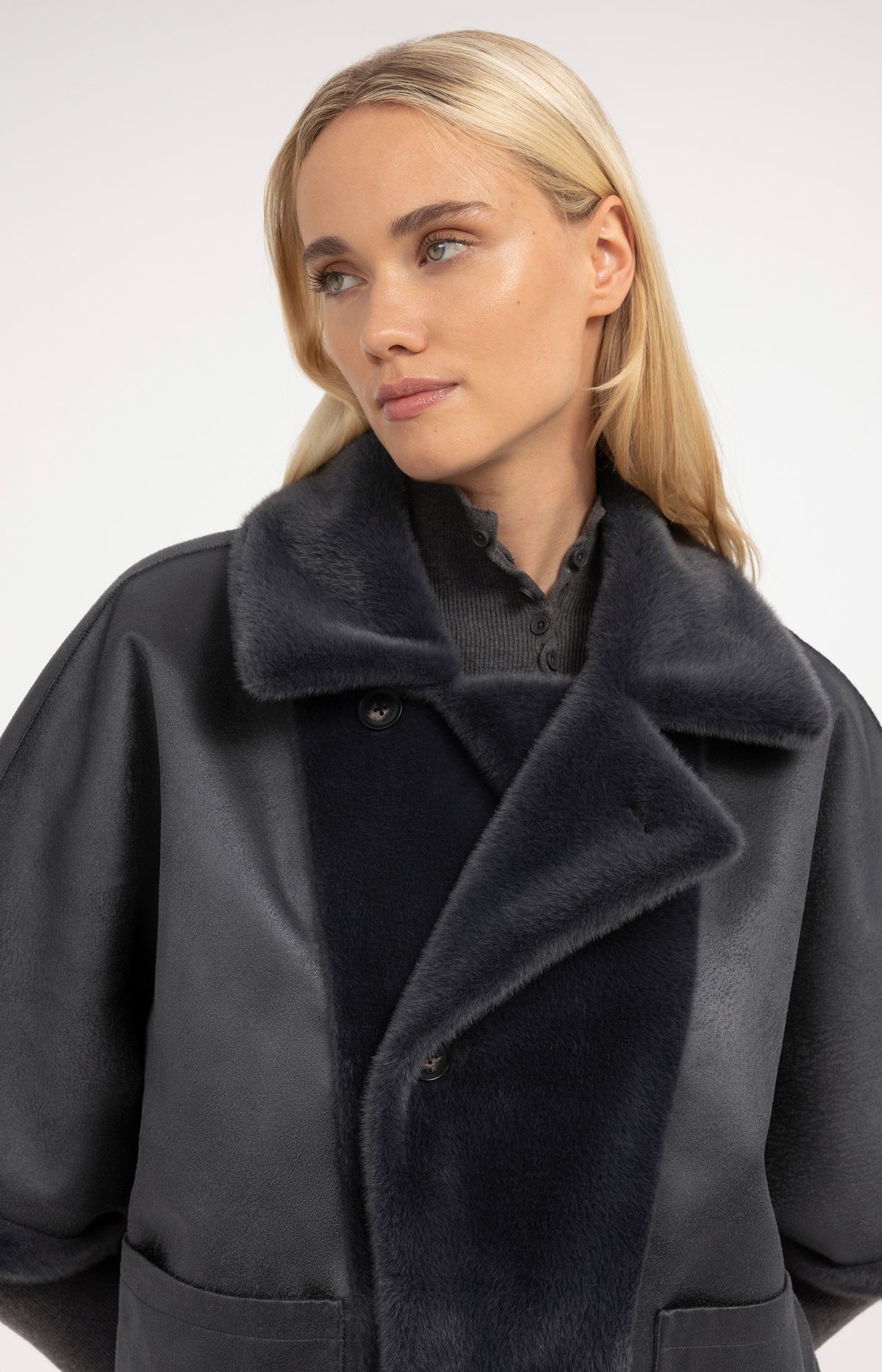 Oversized reversible faux fur jacket