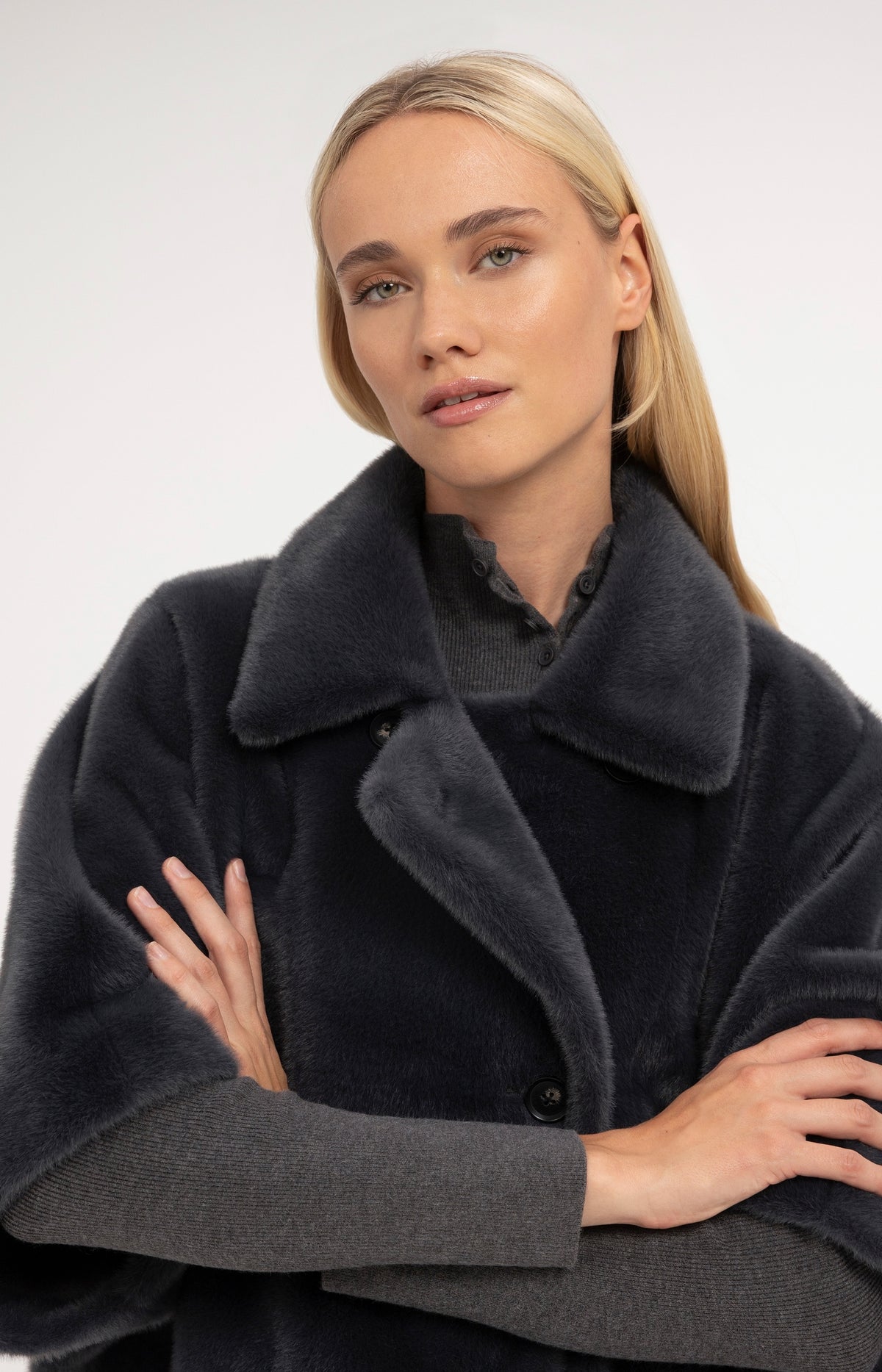 Oversized reversible faux fur jacket