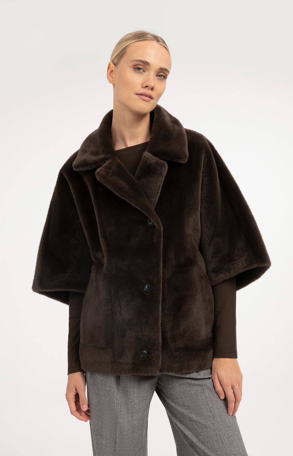Oversized reversible faux fur jacket - Delicioso Brown