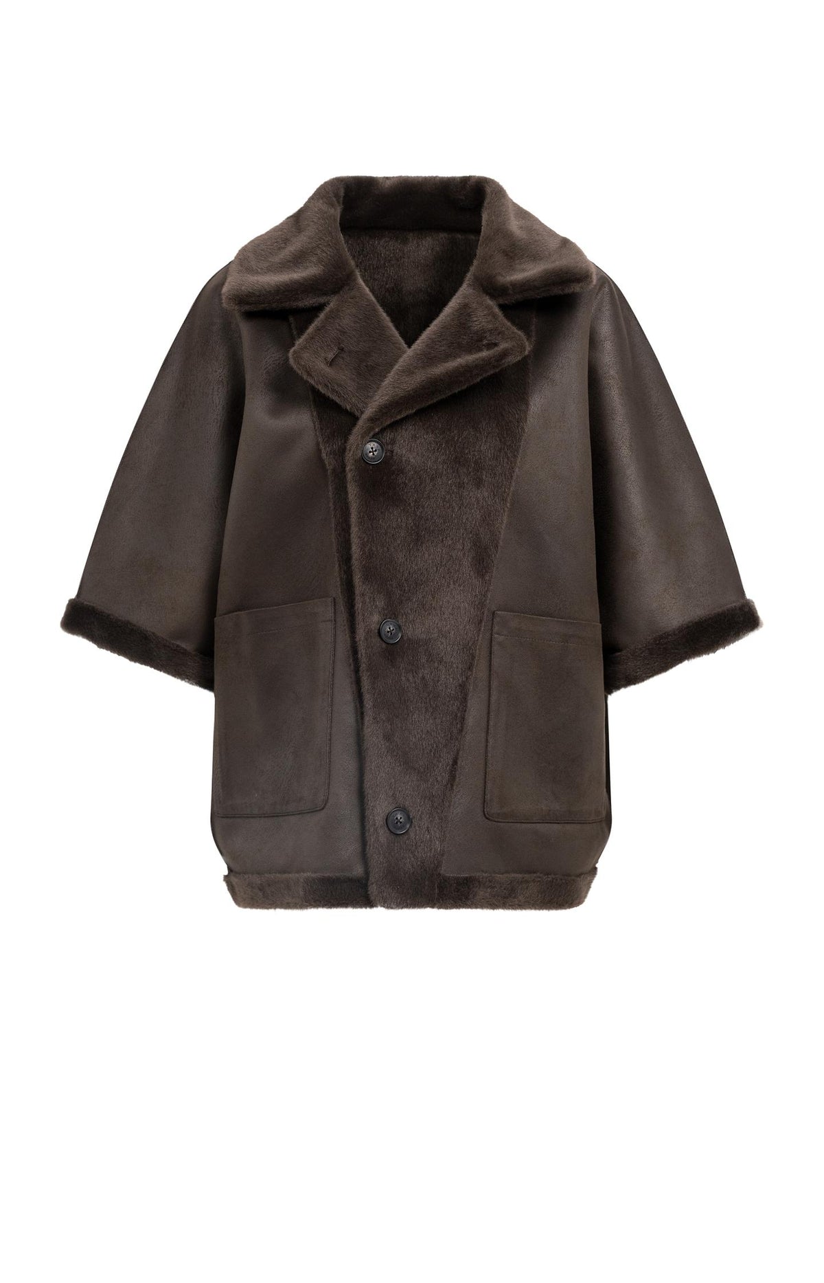 Oversized reversible faux fur jacket - Delicioso Brown