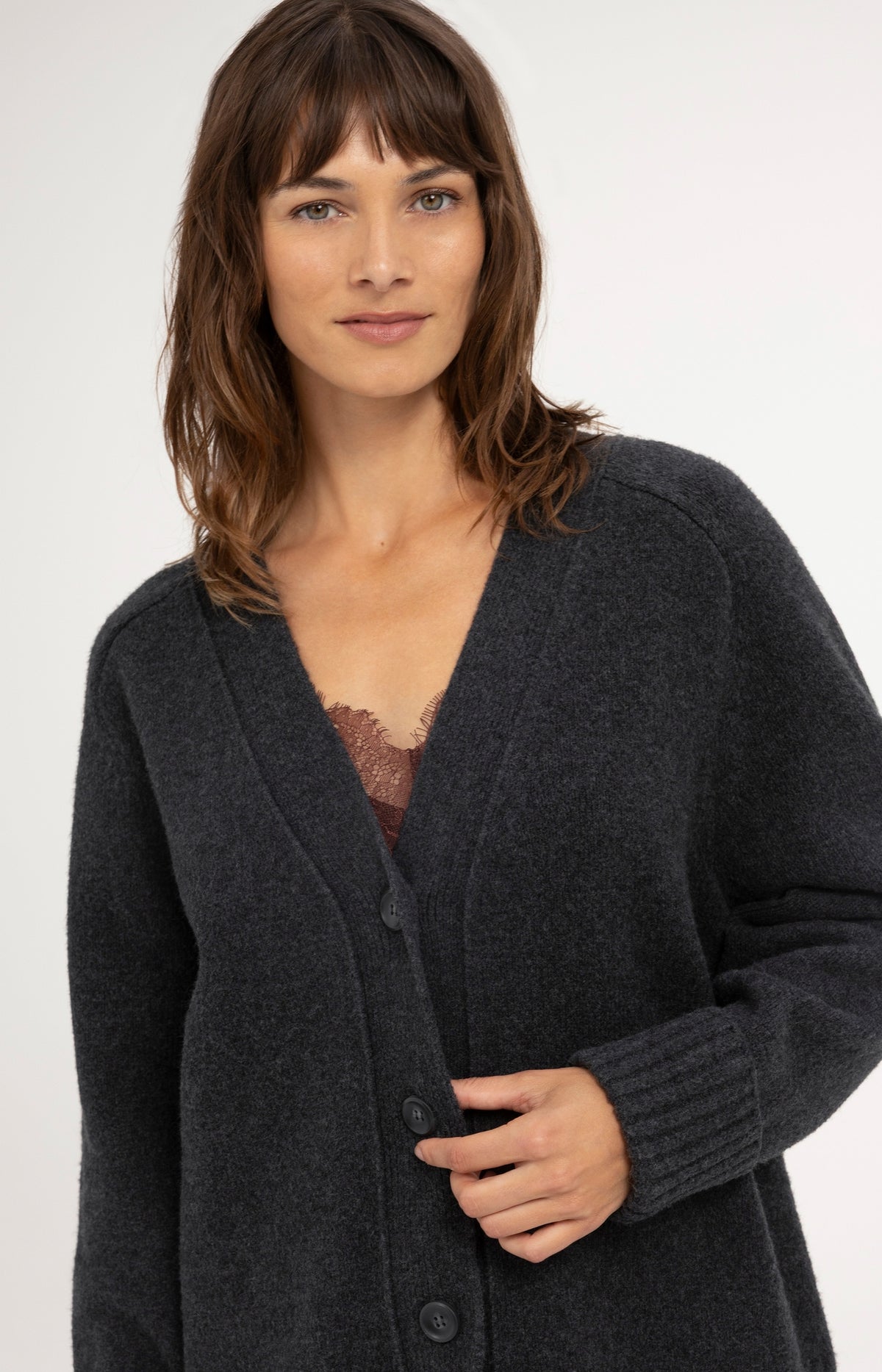 Oversized rib-knit cardigan - Dark Anthracite Melange