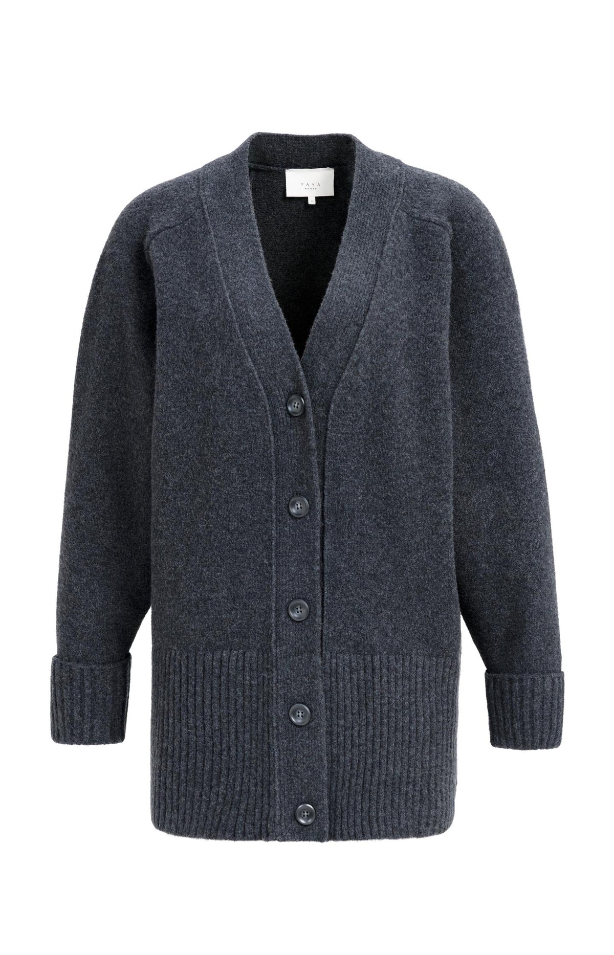 Oversized rib-knit cardigan - Dark Anthracite Melange