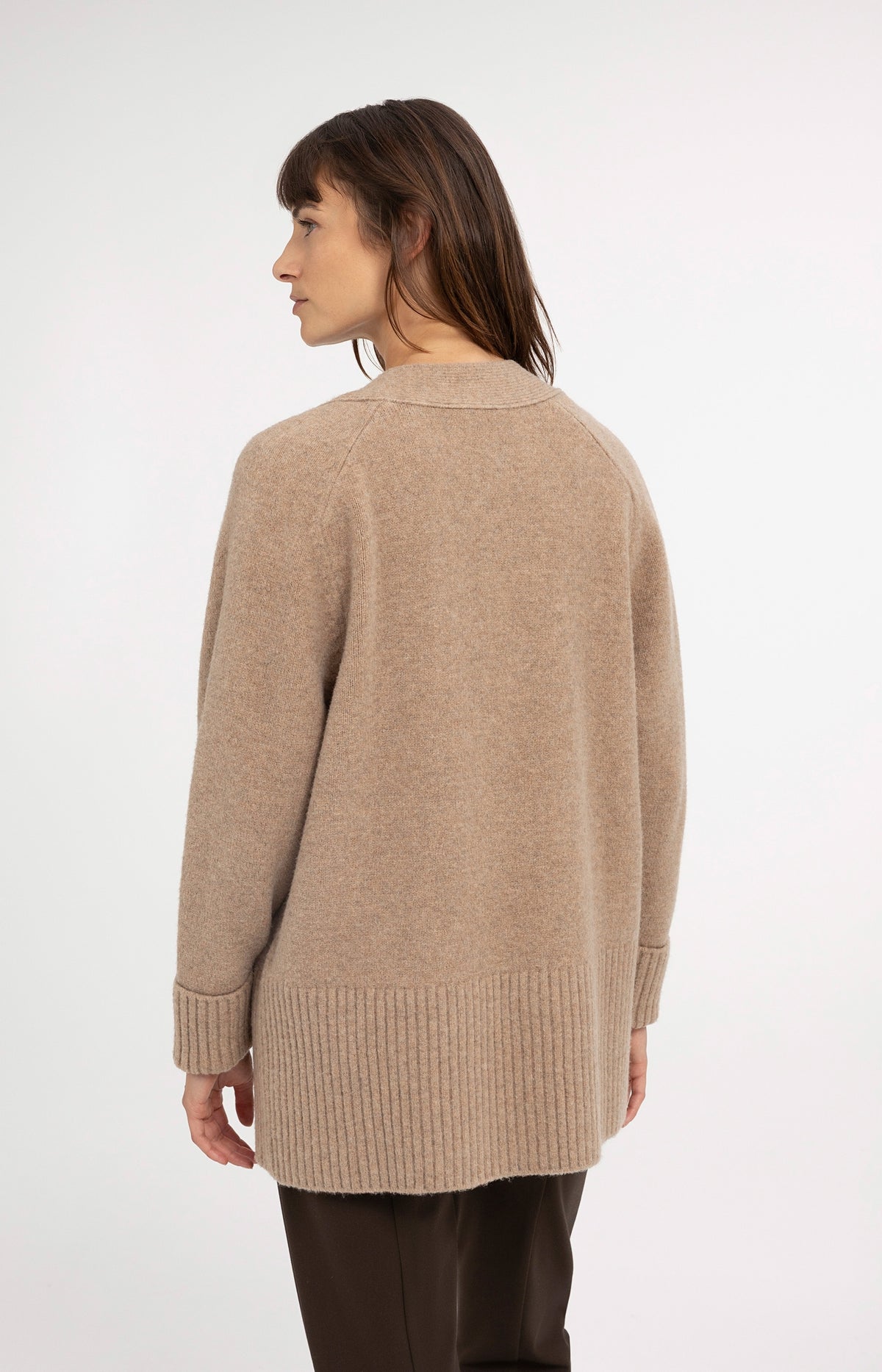 Oversized rib-knit cardigan - Dark Beige Melange