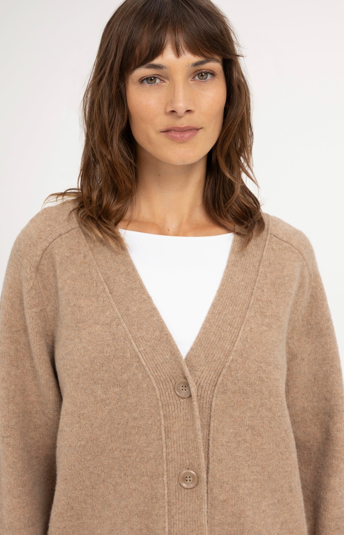Oversized rib-knit cardigan - Dark Beige Melange