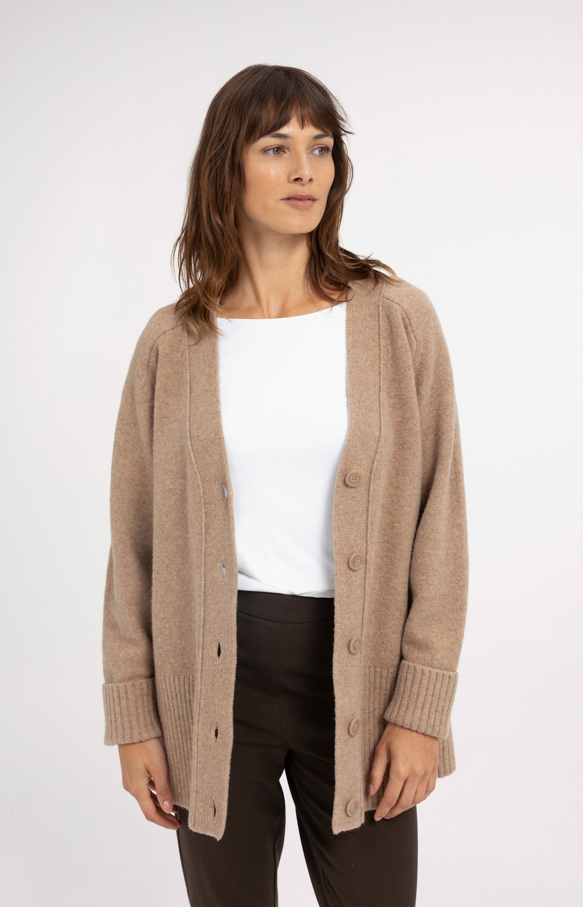 Oversized rib-knit cardigan - Dark Beige Melange