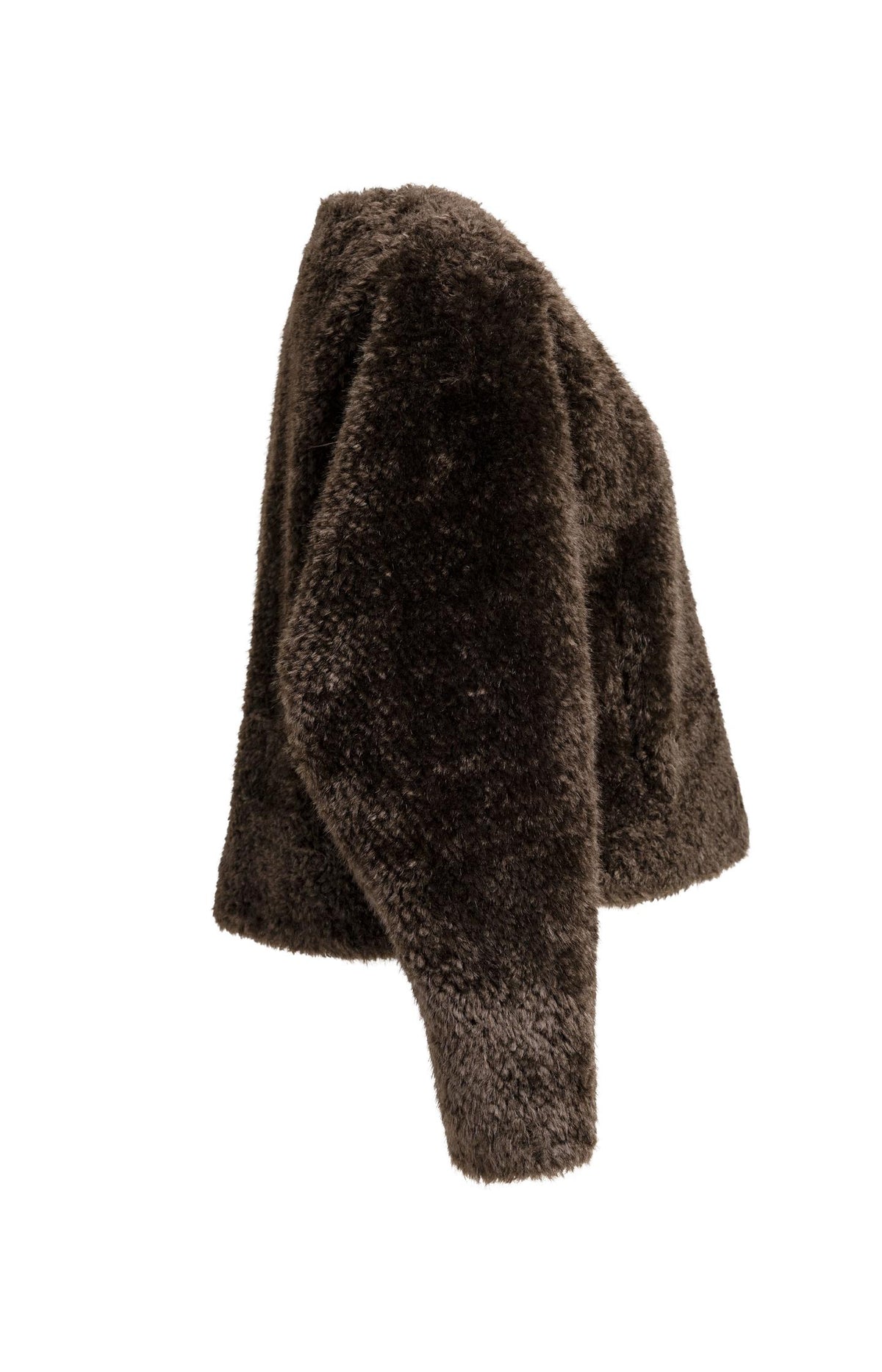 Oversized short faux fur jacket with buttons - Delicioso Brown