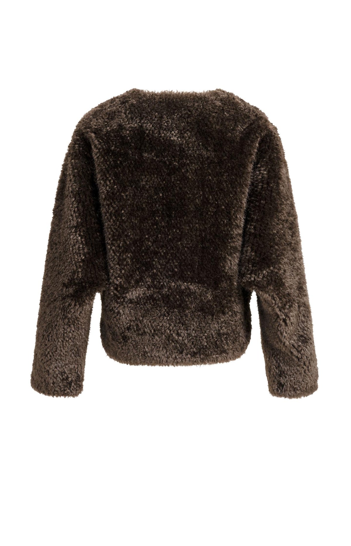 Oversized short faux fur jacket with buttons - Delicioso Brown