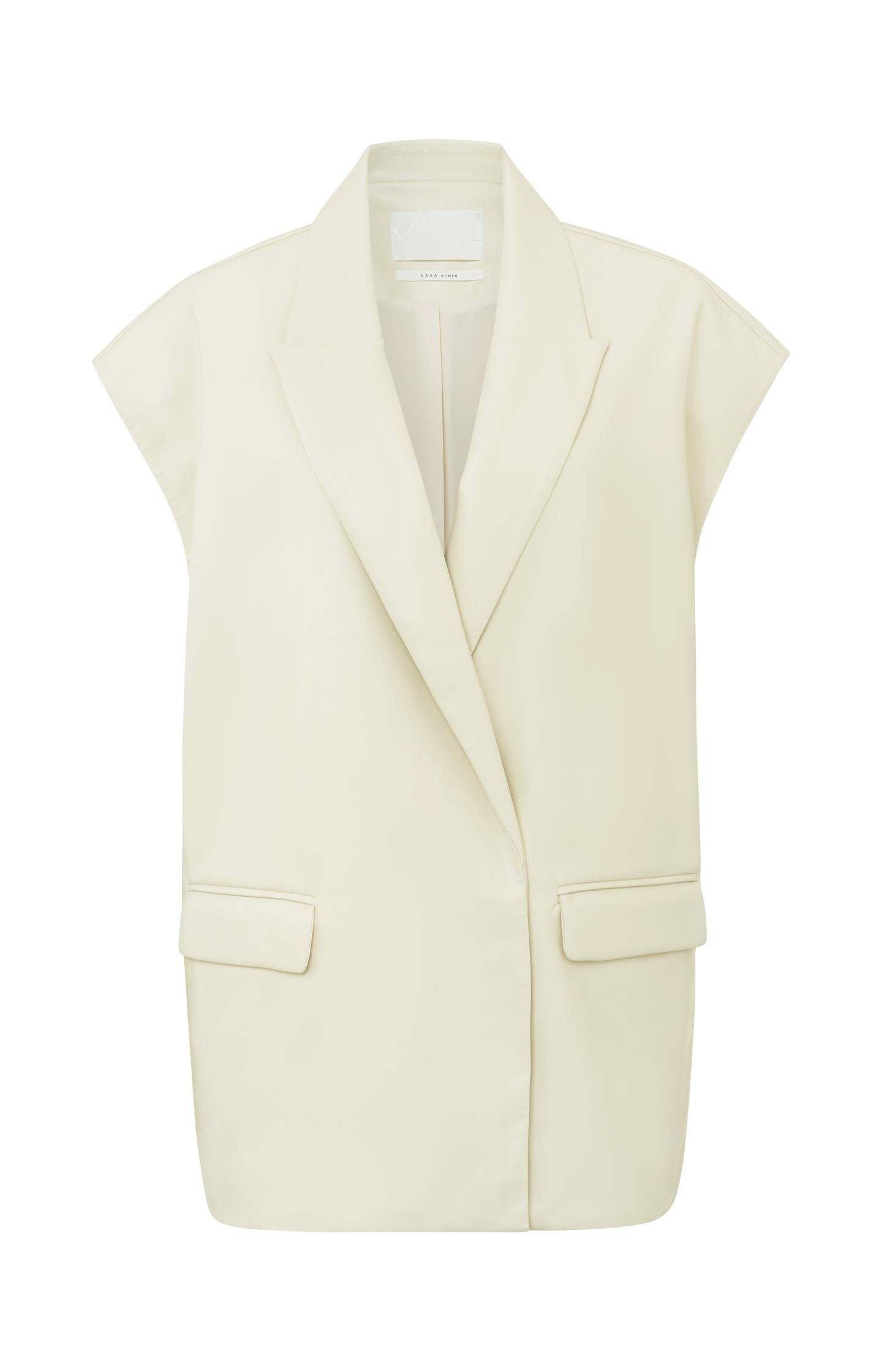 Oversized sleeveless blazer with collar and pockets - Ivory White - Type: product