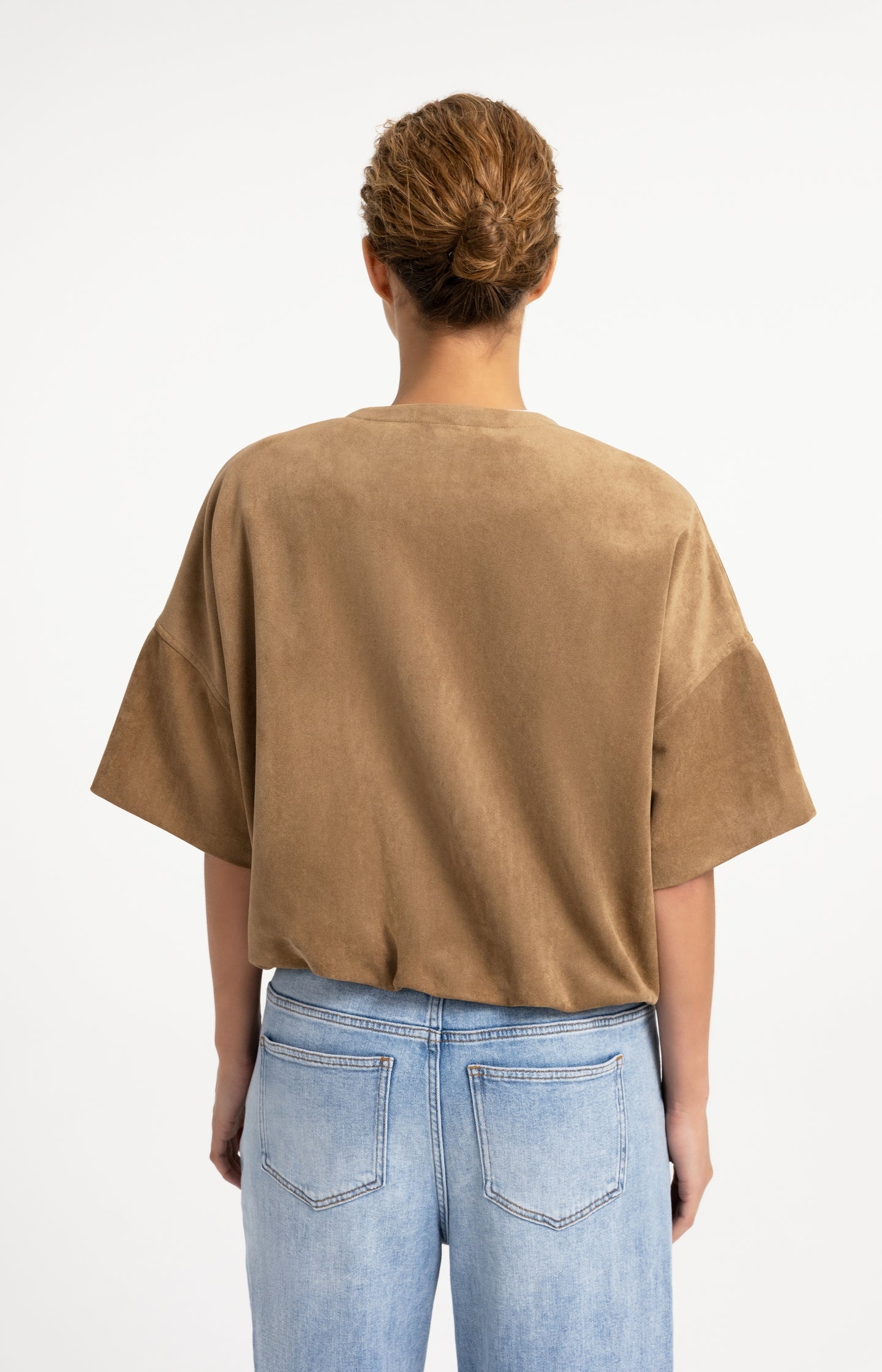Oversized suedine jacket with short sleeves