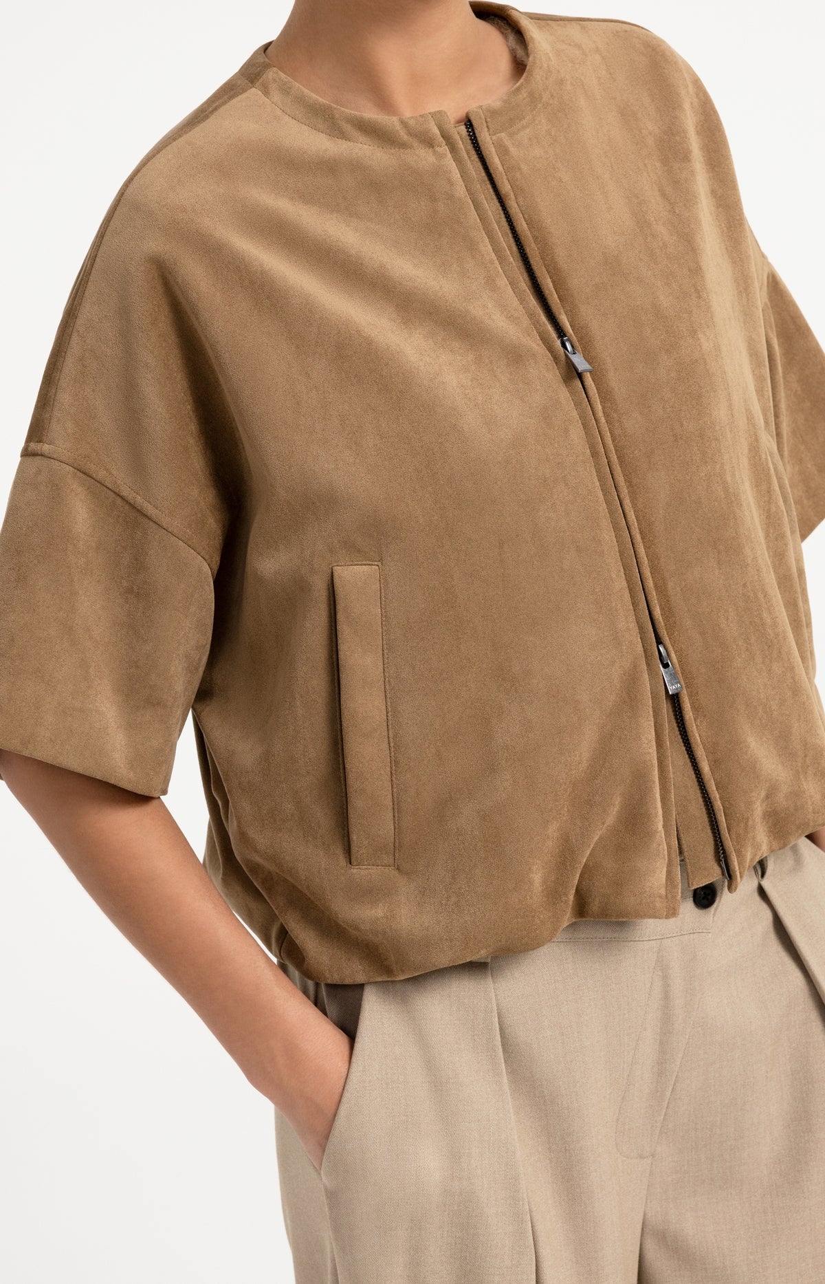 Oversized suedine jacket with short sleeves