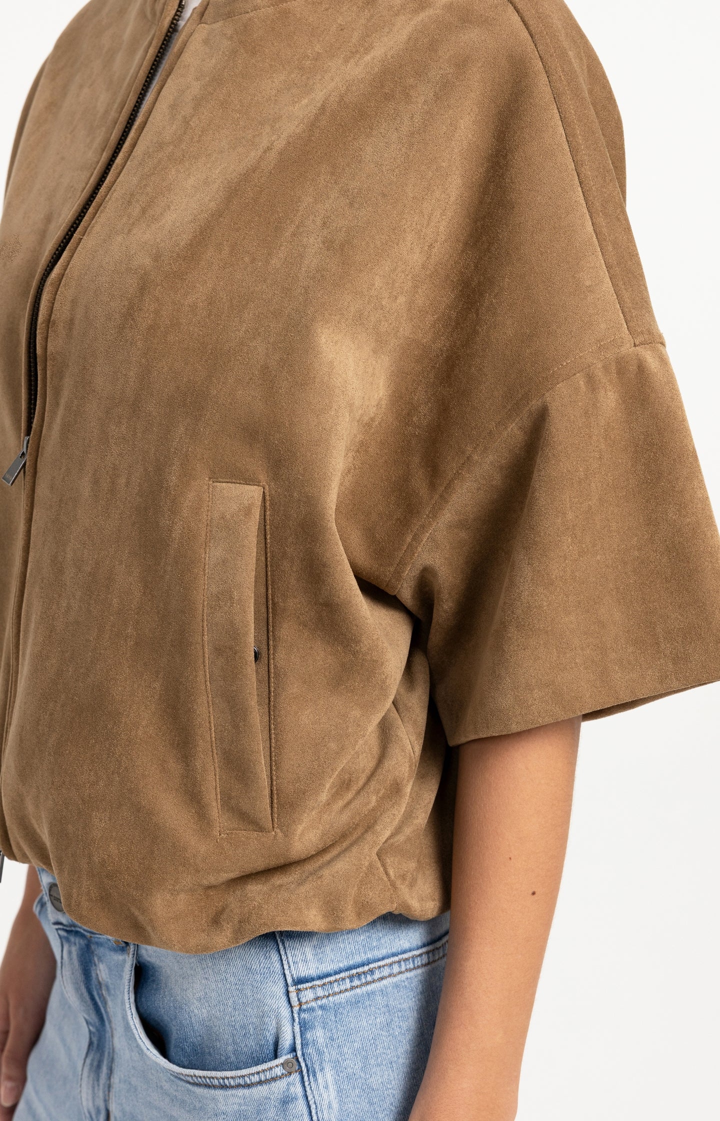 Oversized suedine jacket with short sleeves