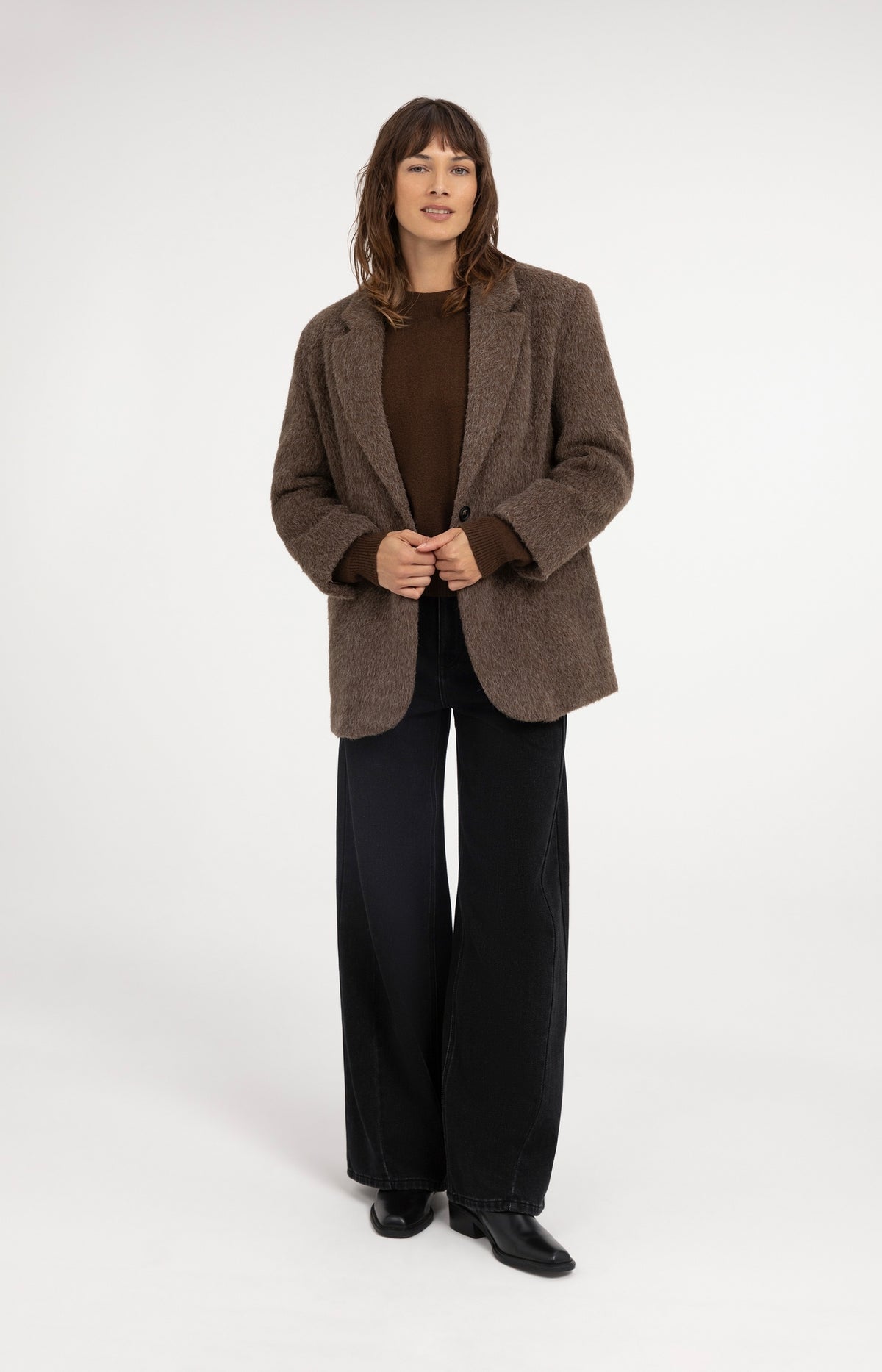 Oversized wool blend blazer jacket - Cocoa Brown Melange