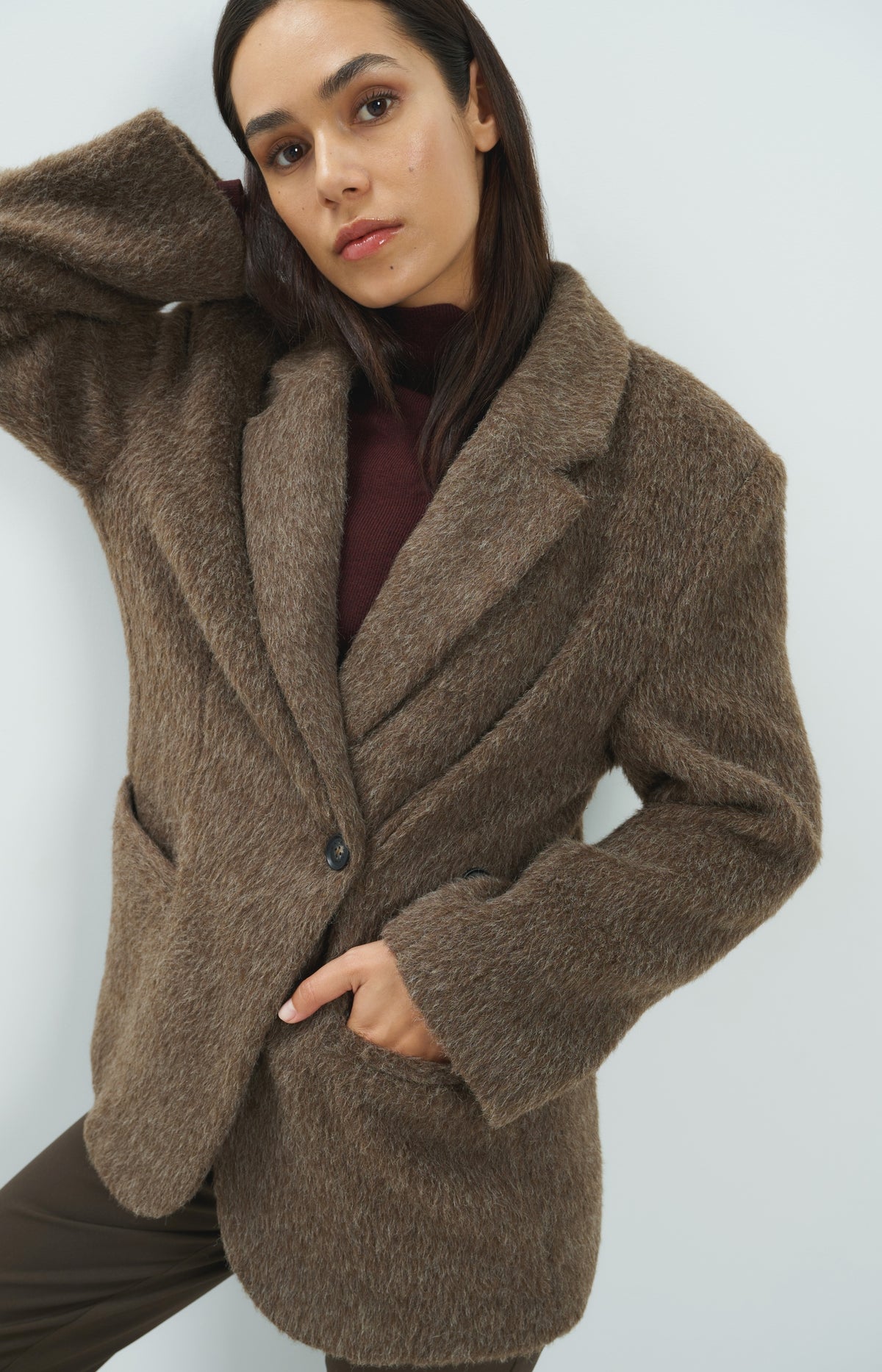 Oversized wool blend blazer jacket - Cocoa Brown Melange