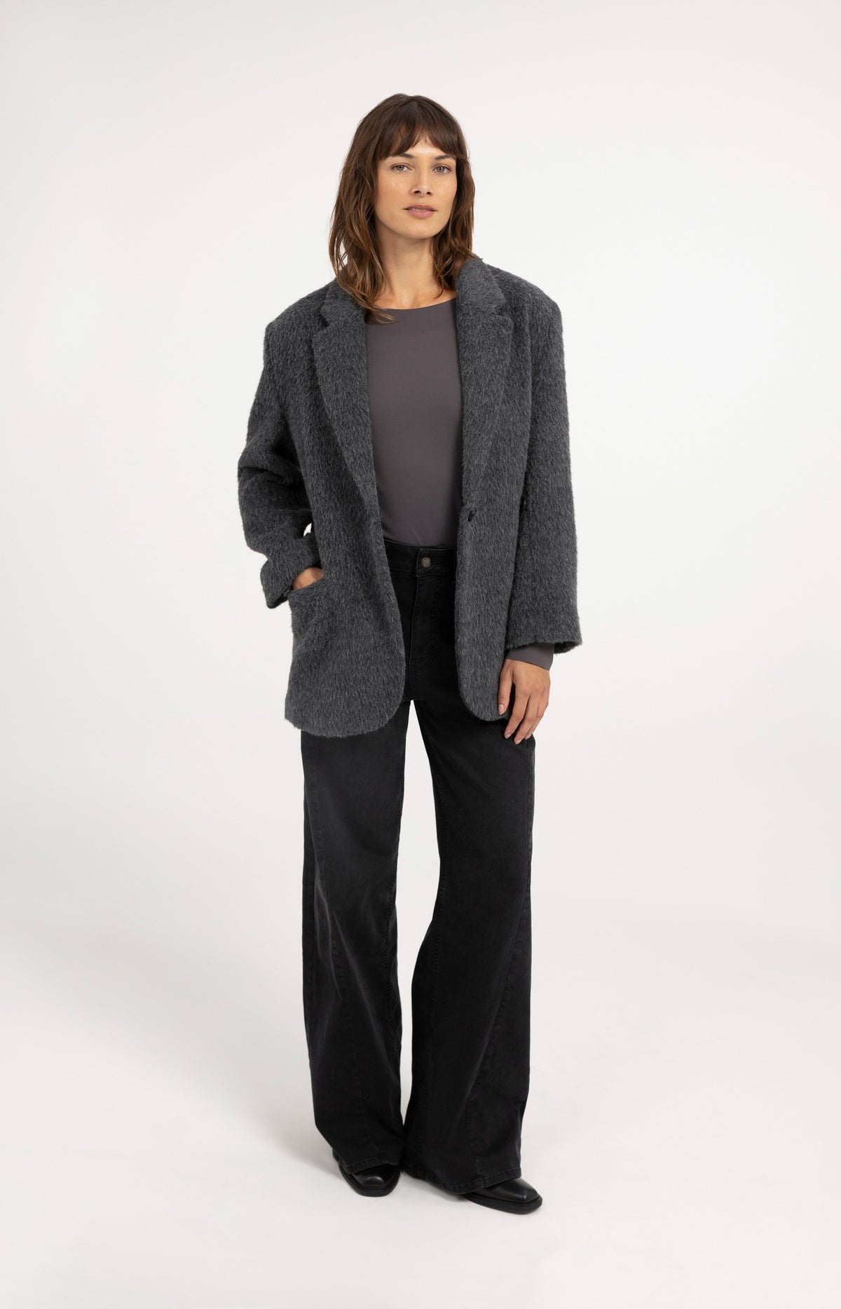 Oversized wool blend blazer jacket - Dark Anthracite Melange