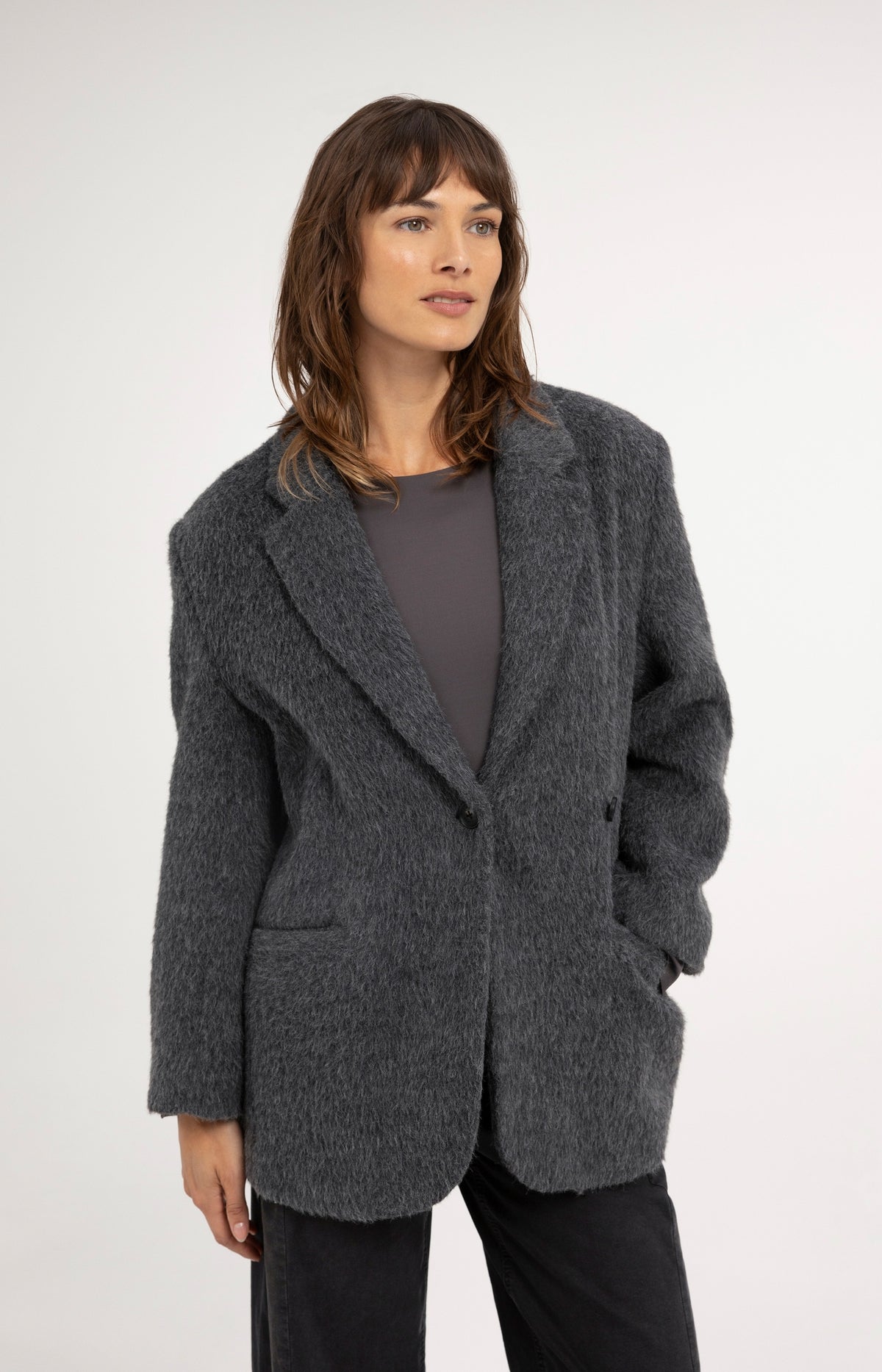 Oversize-Blazerjacke aus einer Wollmischung - Dark Anthracite Melange
