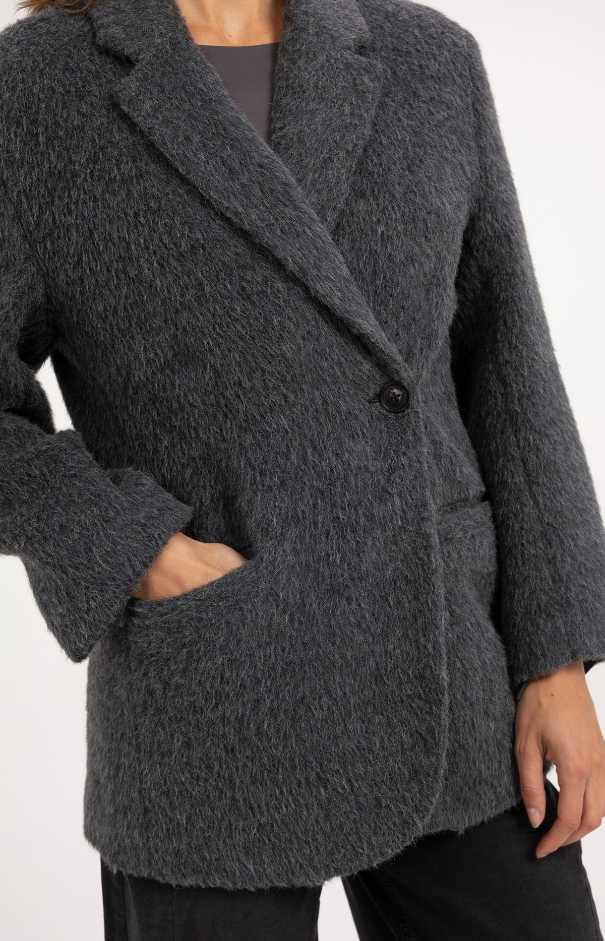 Oversize-Blazerjacke aus einer Wollmischung - Dark Anthracite Melange