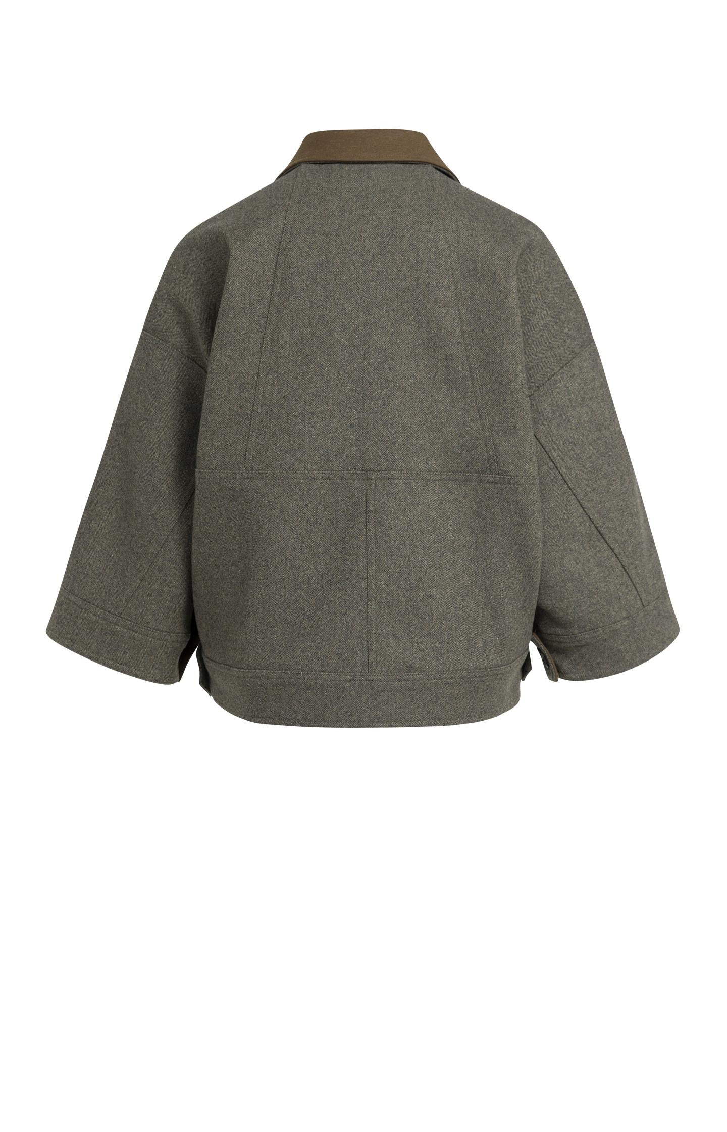 Oversized wool blend jacket with contrast collar
