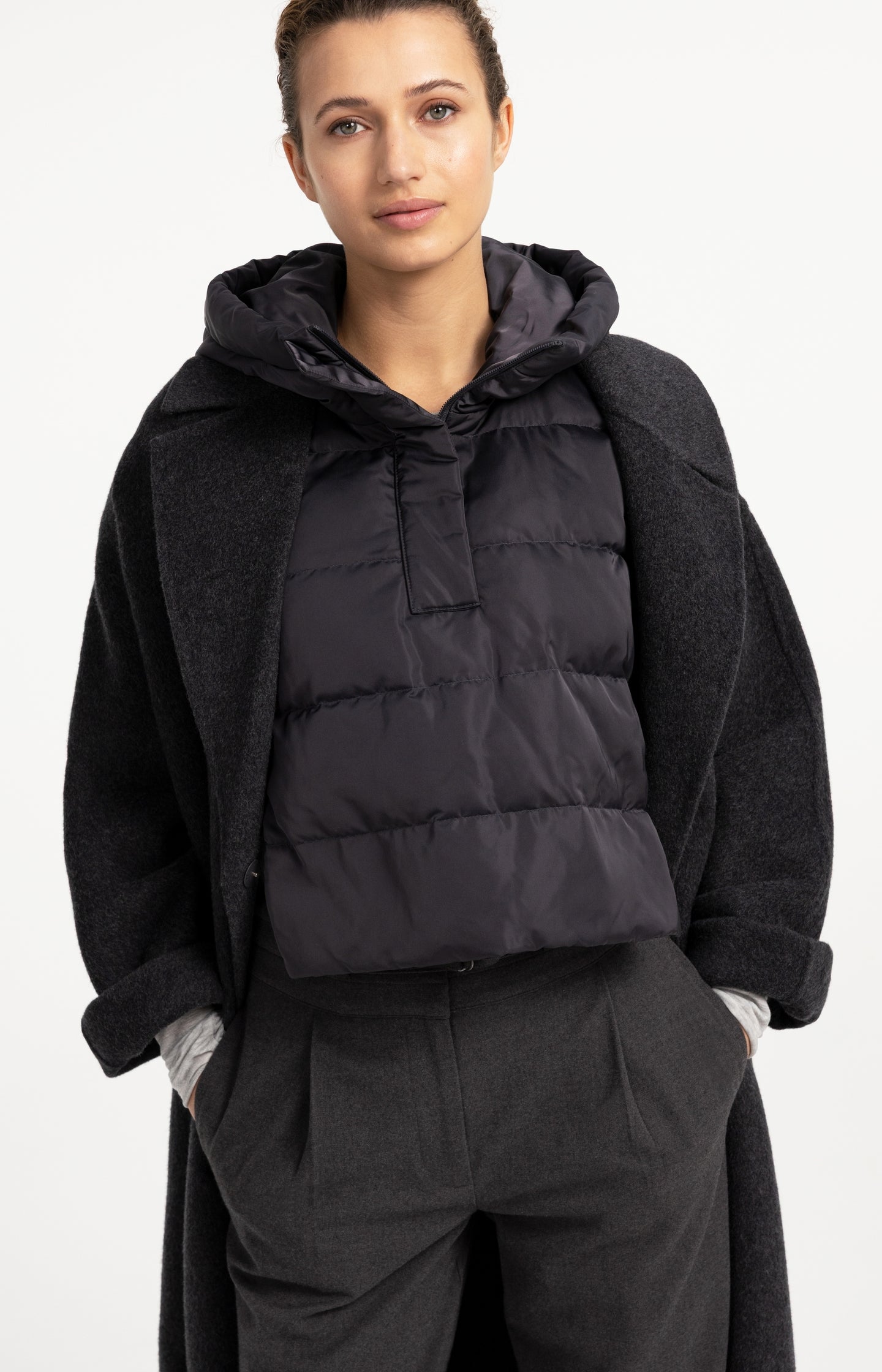 Padded bodywarmer with hood