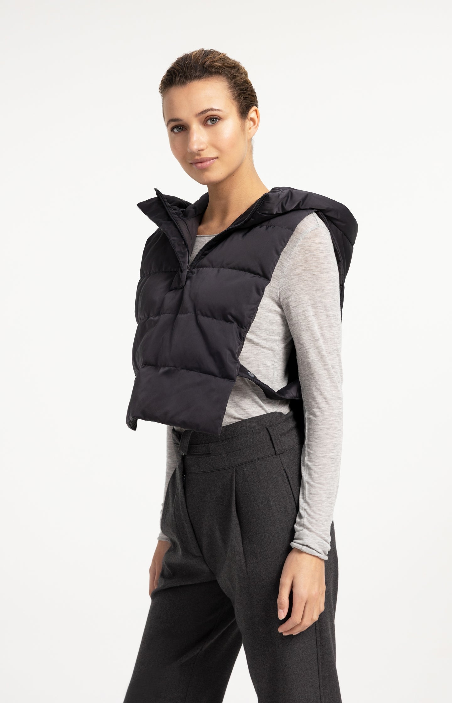 Padded bodywarmer with hood