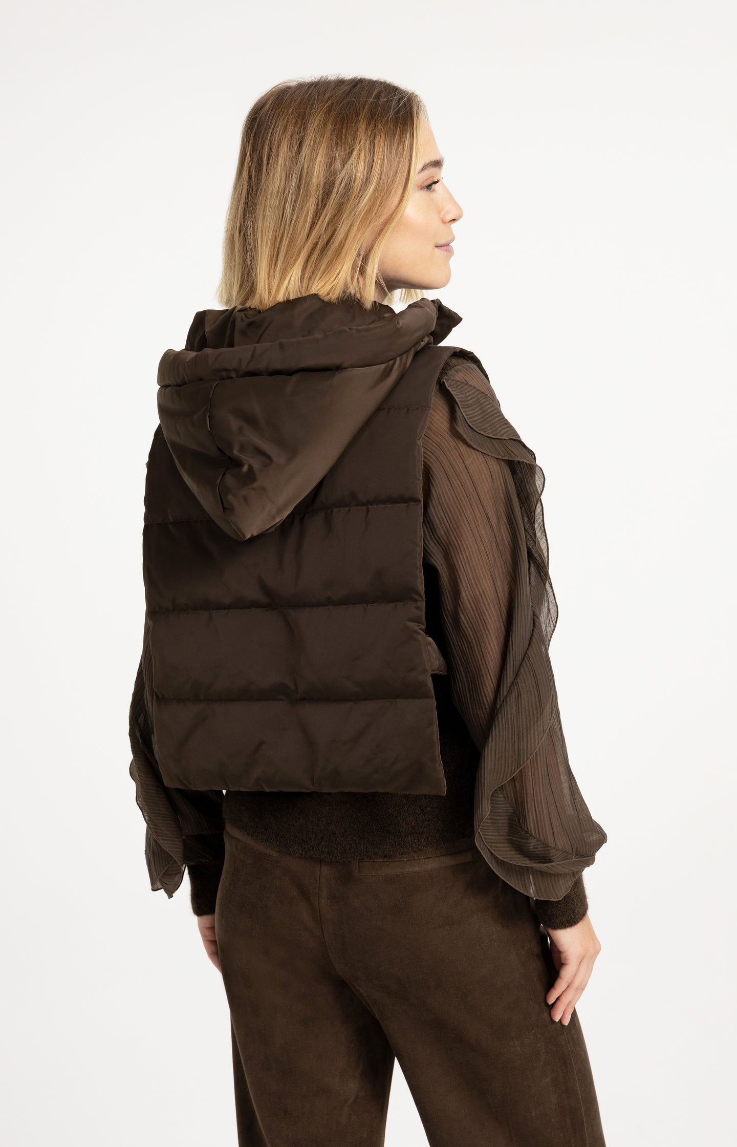 Padded bodywarmer with hood