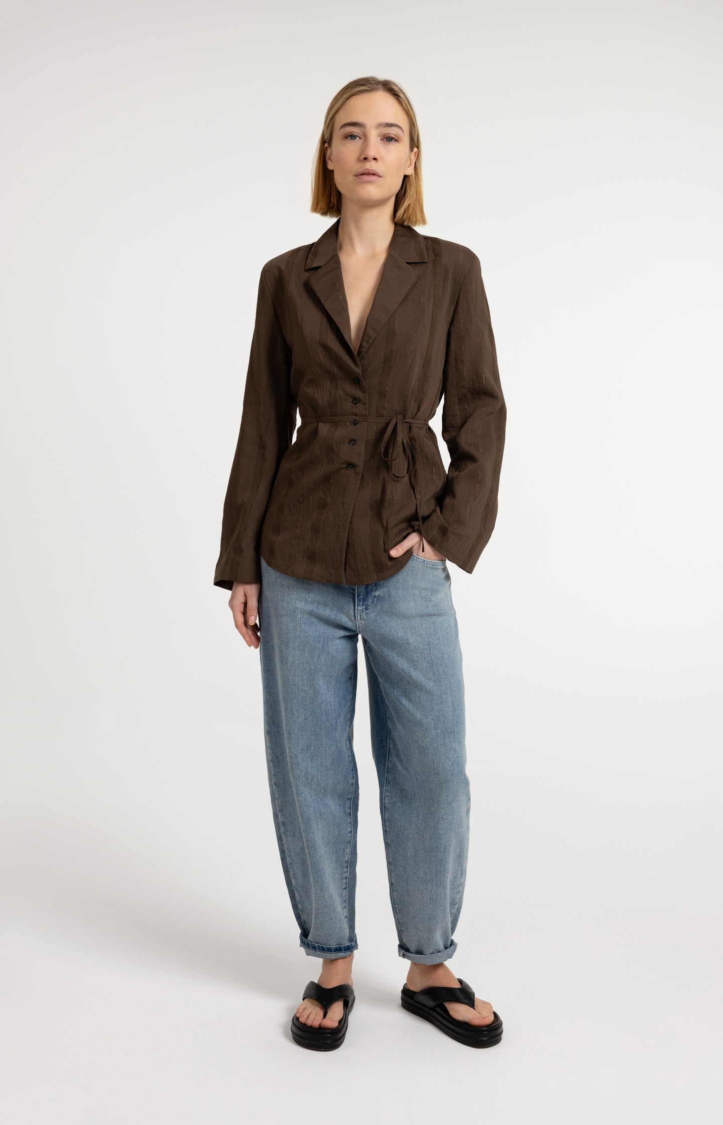 Pinstripe blazer with tie belt - Type: video