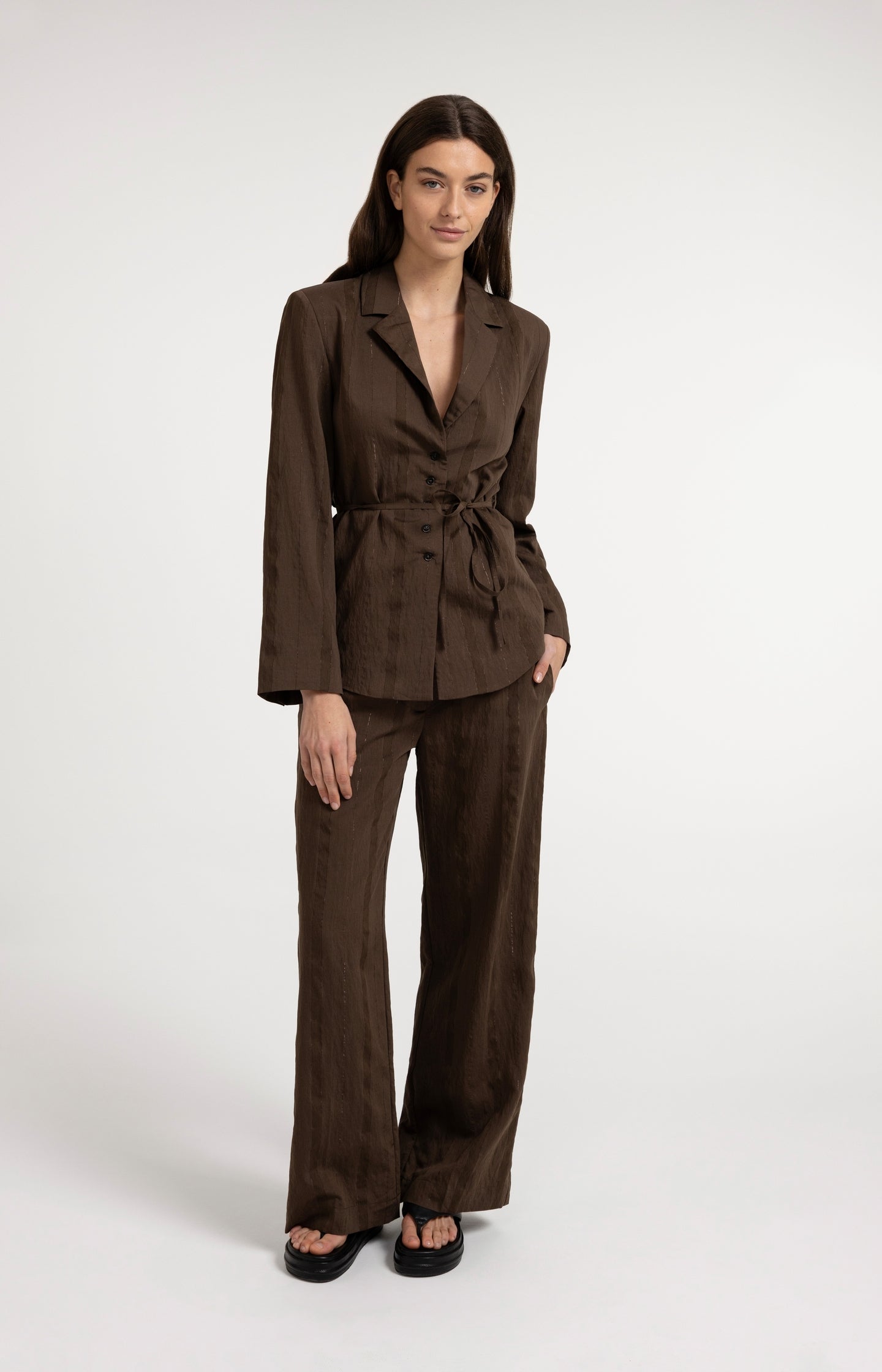 Pinstripe blazer with tie belt - Type: video